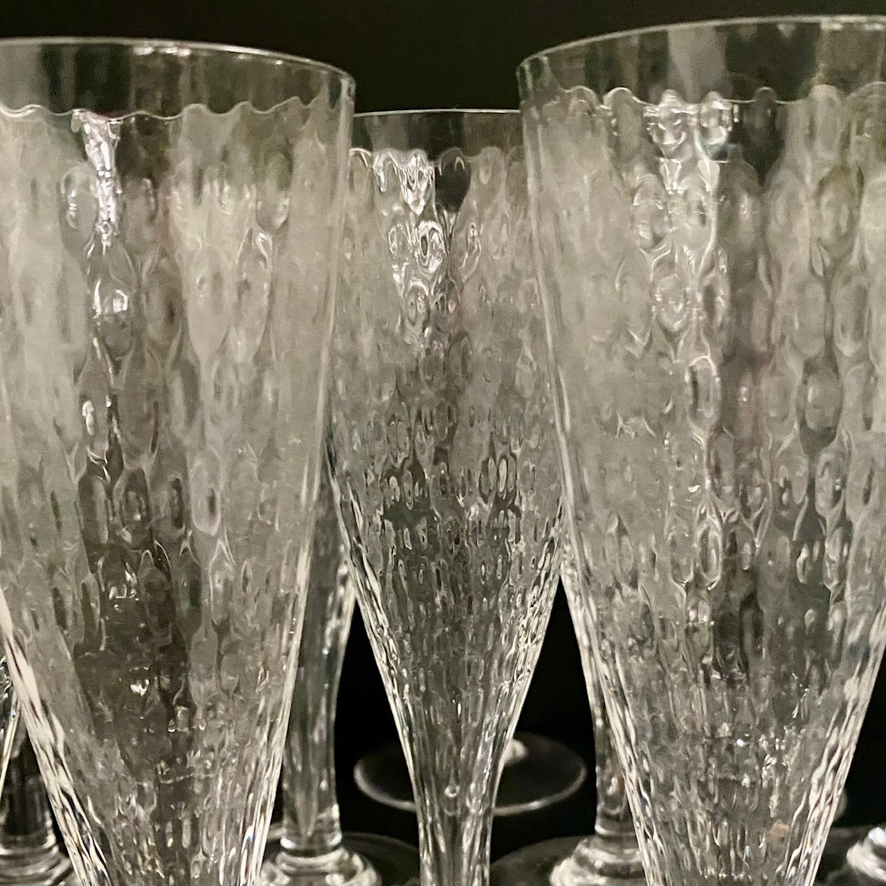Set 12 1960's Dimpled Crystal Champagne Flutes