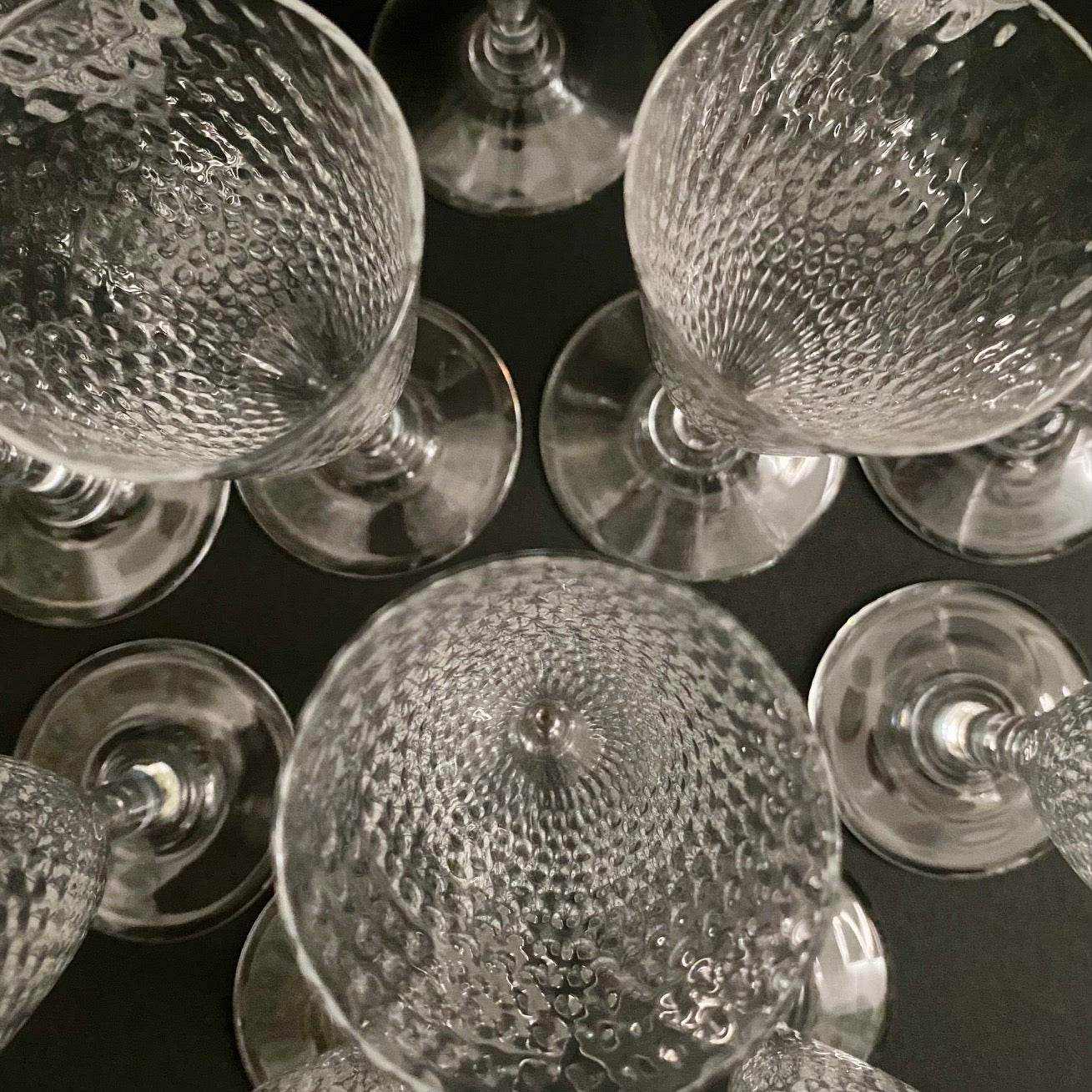 Set 12 1960's Dimpled Crystal Champagne Flutes