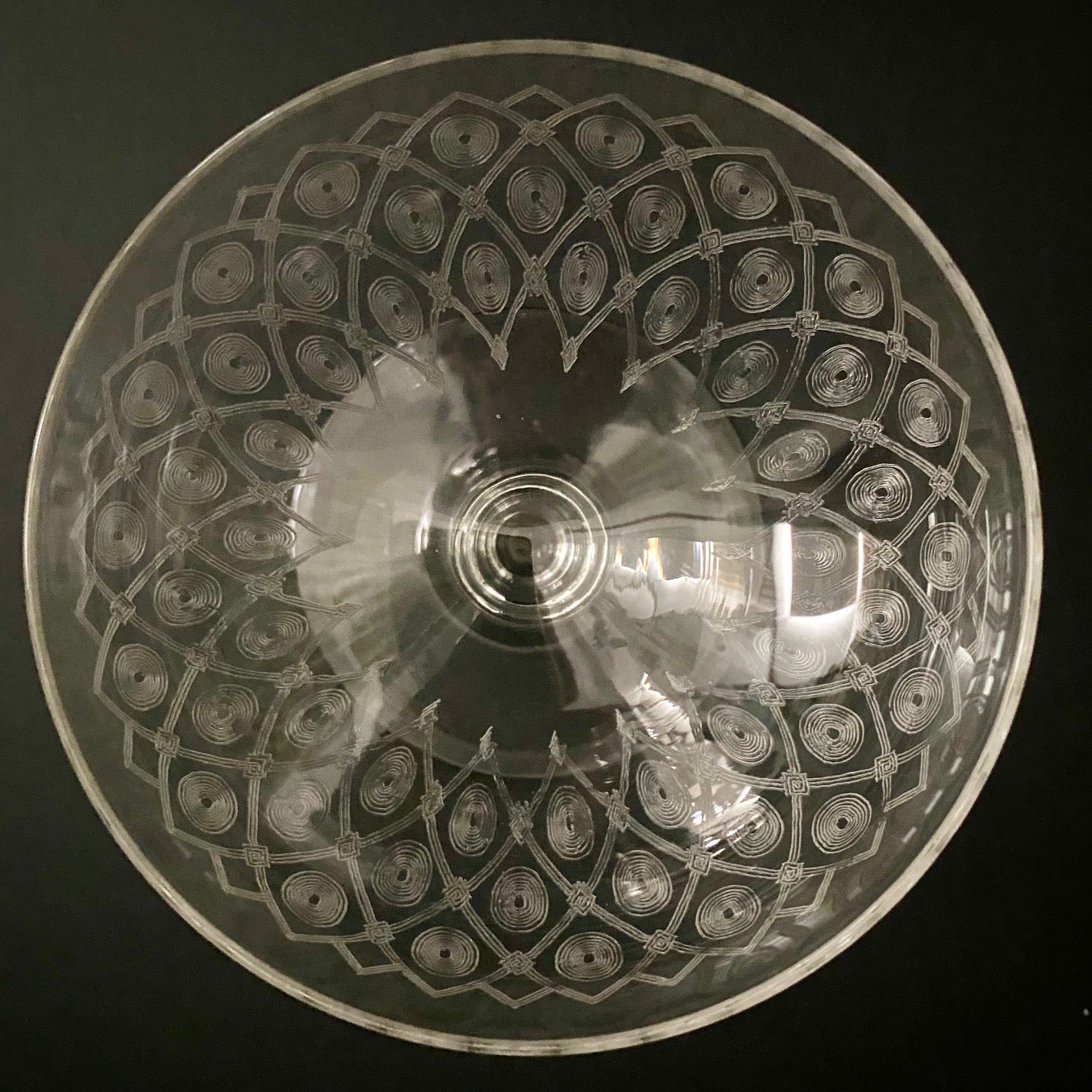 Pair Etched Champagne Coupes