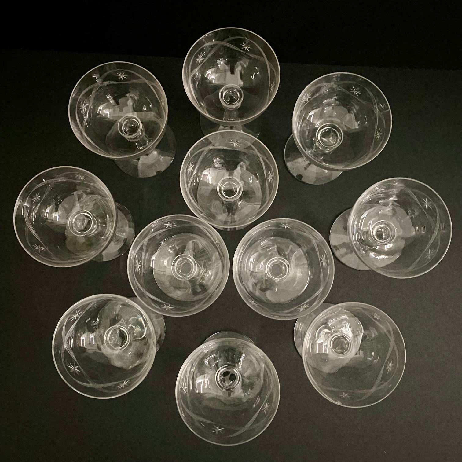 Set 11 Baccarat Etched Crystal Champagne Coupes