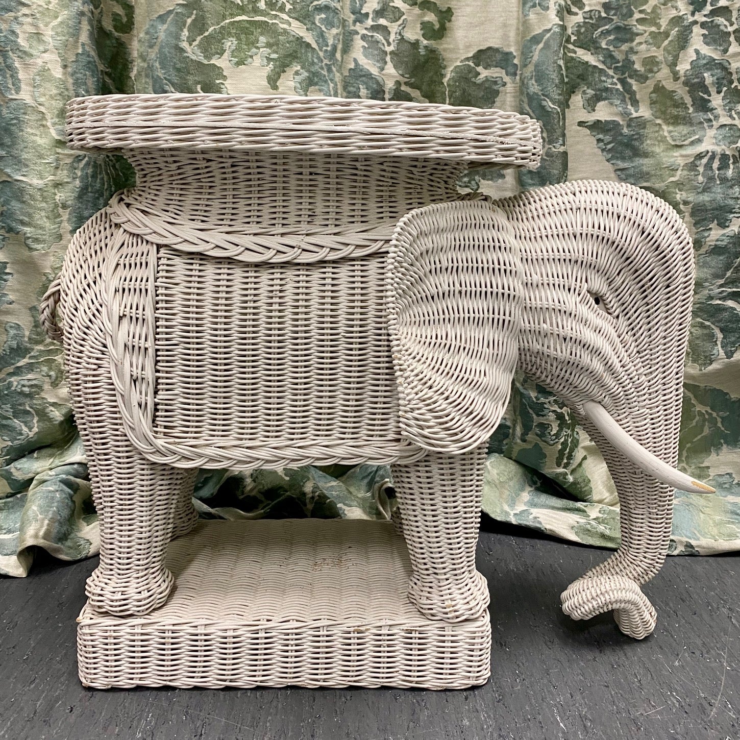 Epic Pair 1970's White Wicker Elephant Tables