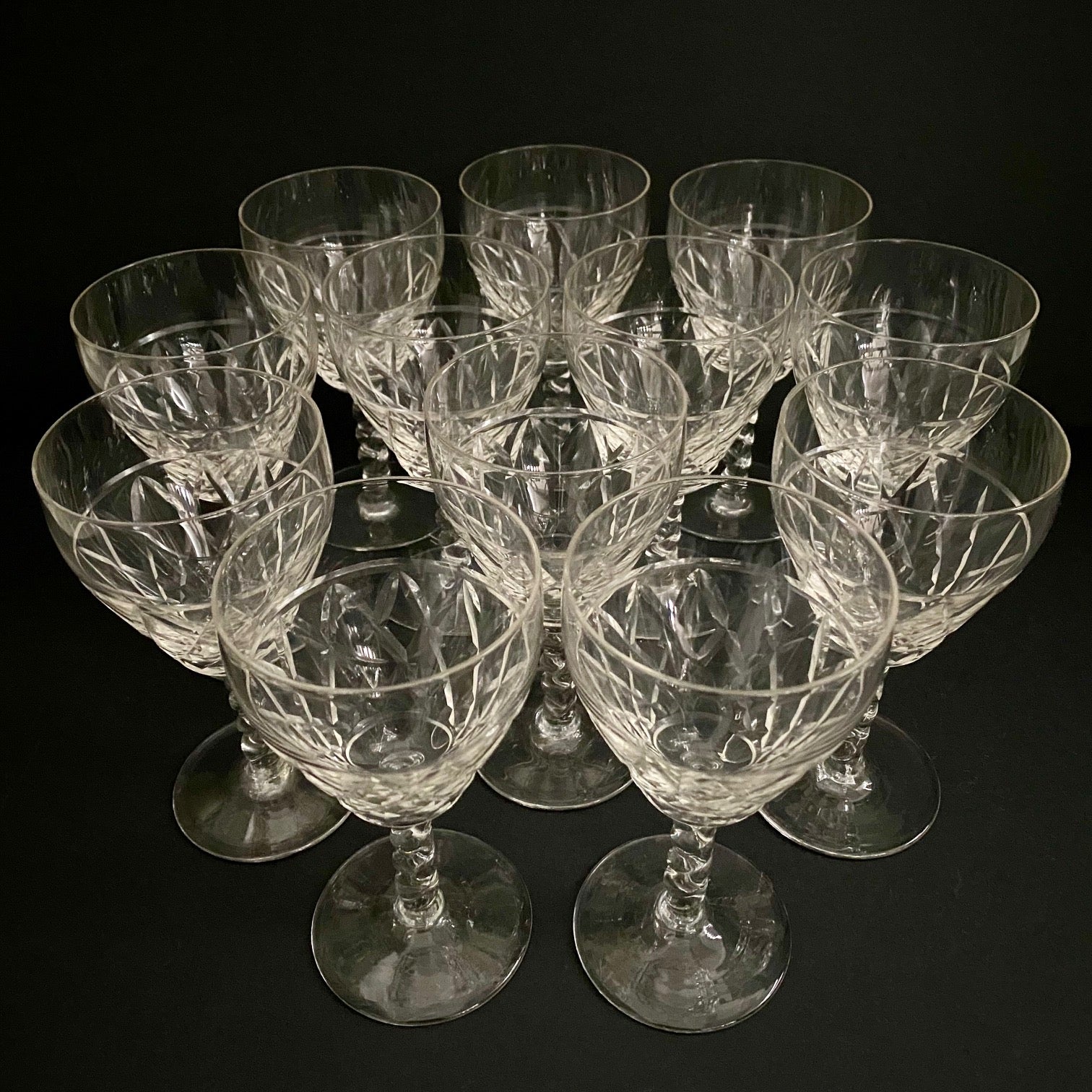 1950's Cut Glass Wine Glasses Set of 12