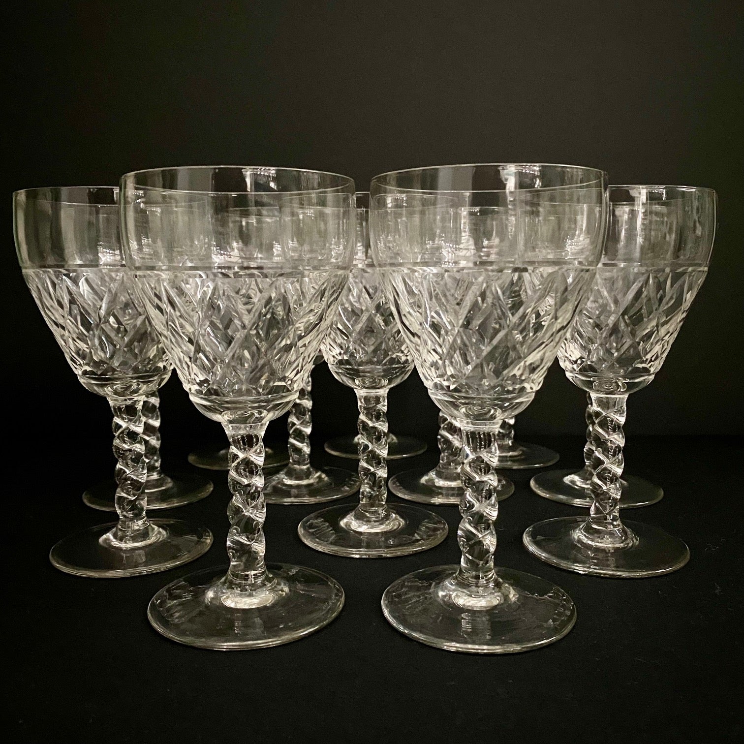 1950's Cut Glass Wine Glasses Set of 12