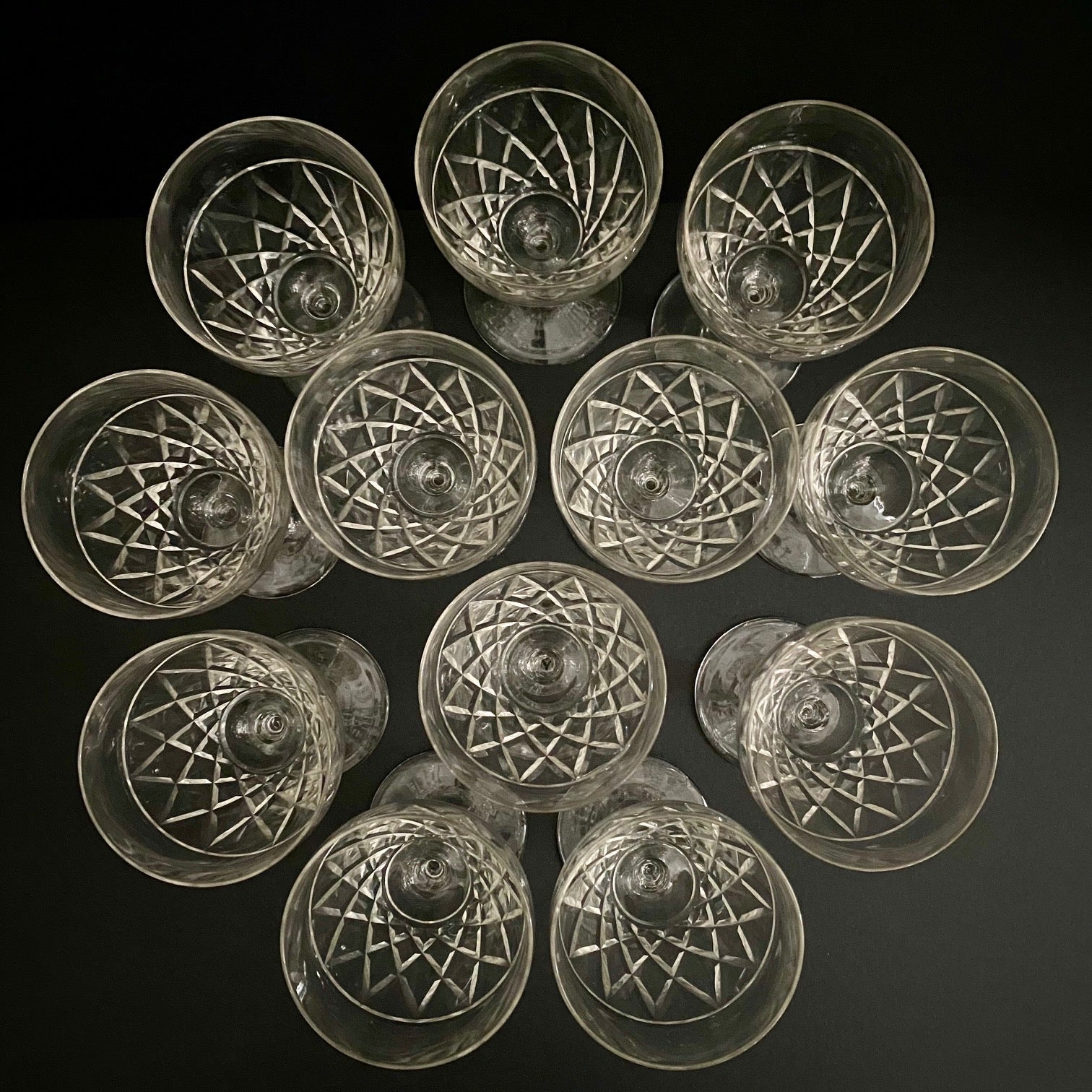 1950's Cut Glass Wine Glasses Set of 12