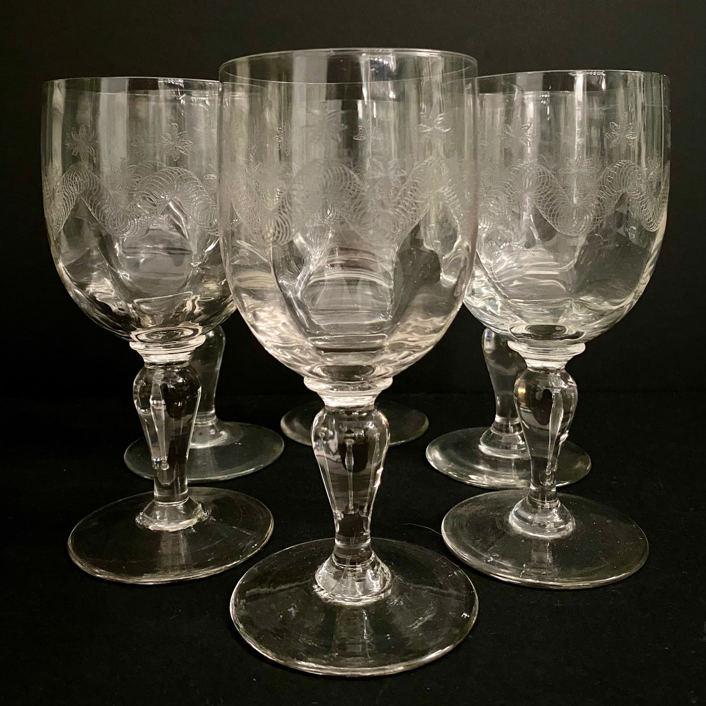 Pretty Etched Wine Glasses Set of 6