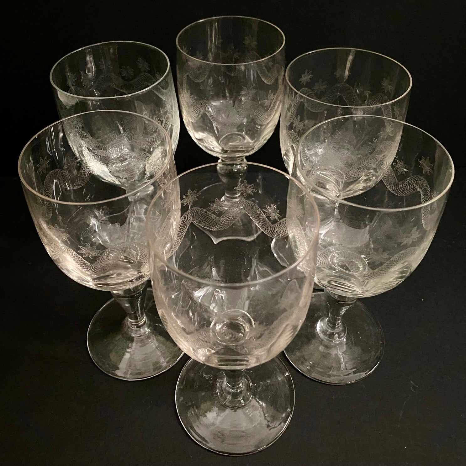 Pretty Etched Wine Glasses Set of 6