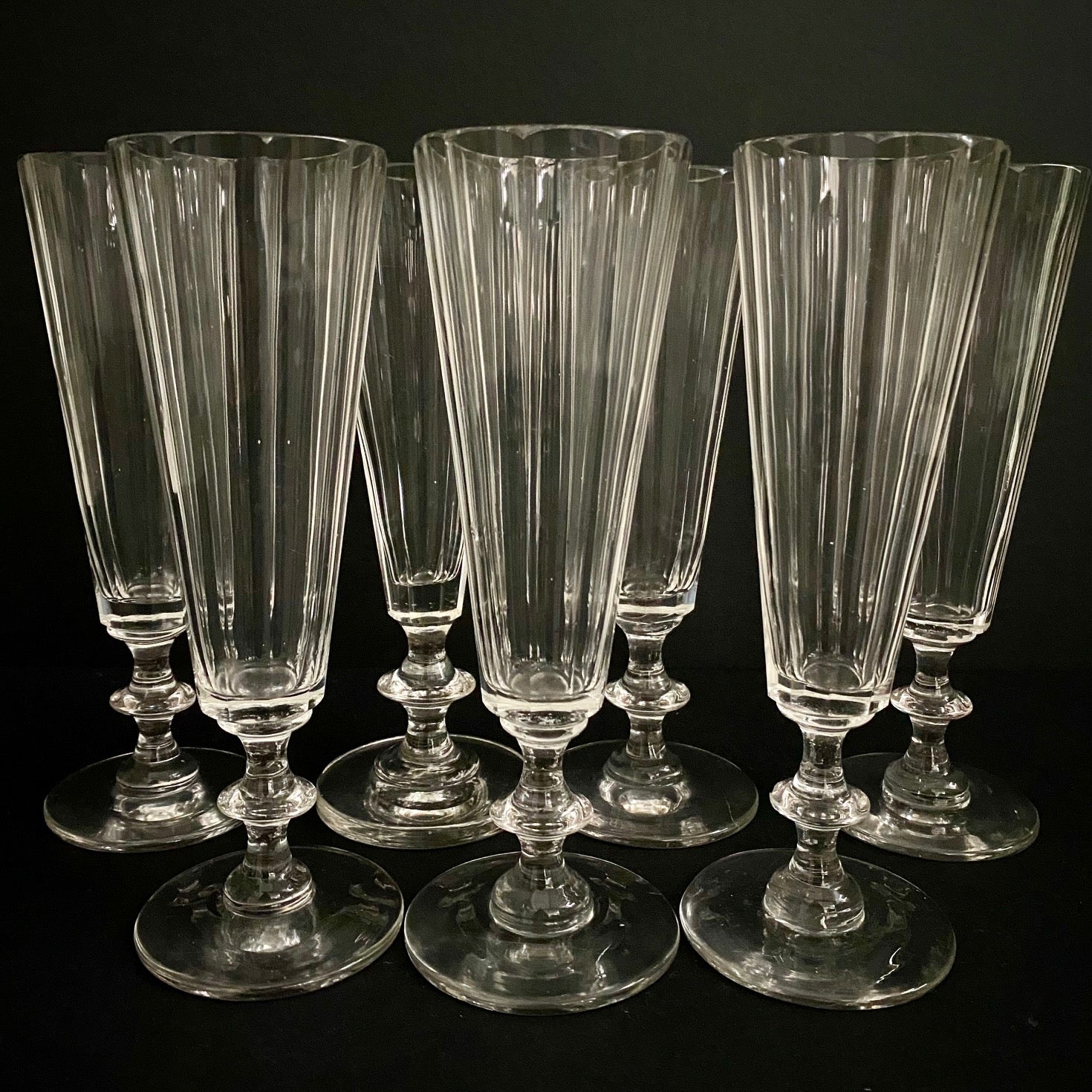 French 1880's Crystal Champagne Flutes Set of 7