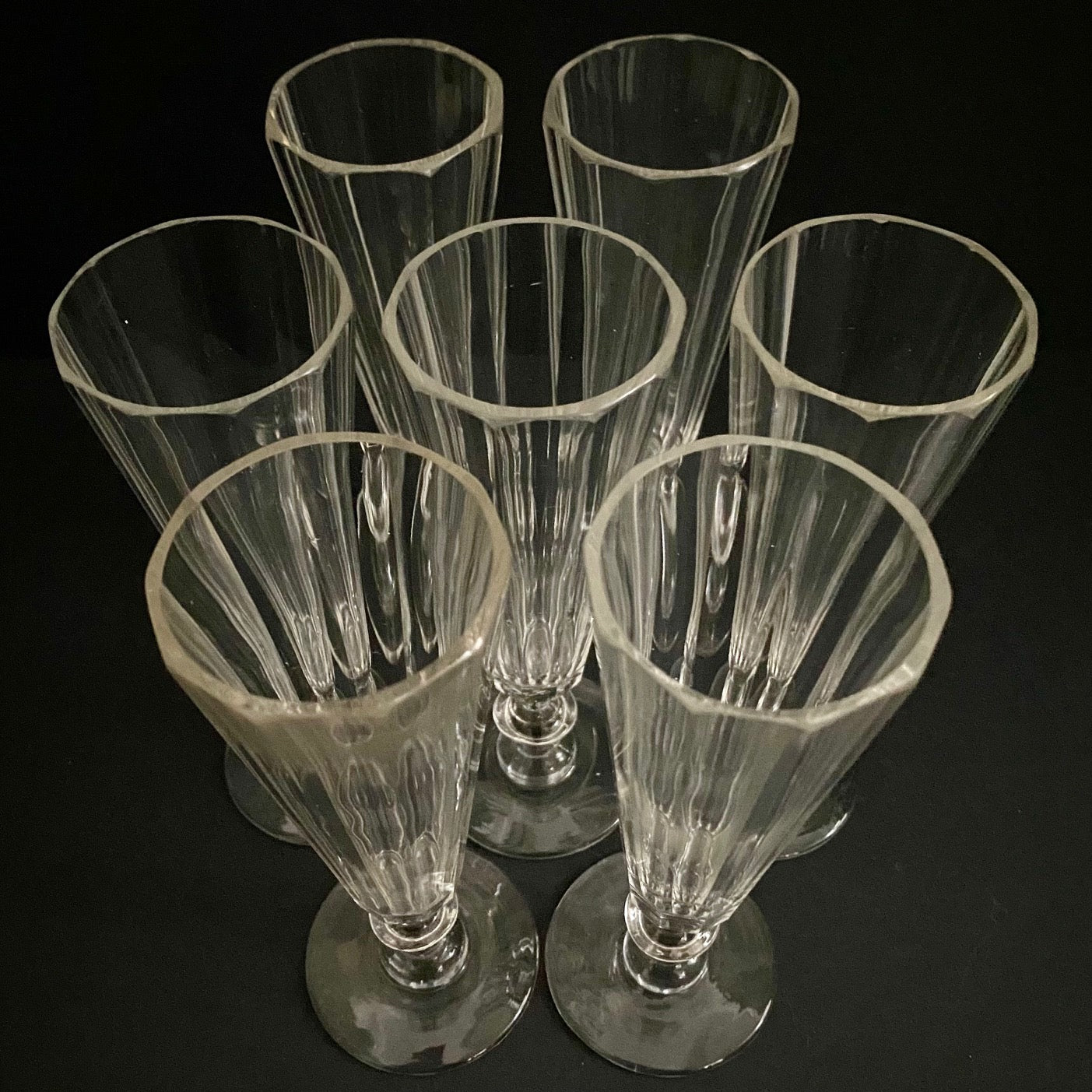 French 1880's Crystal Champagne Flutes Set of 7