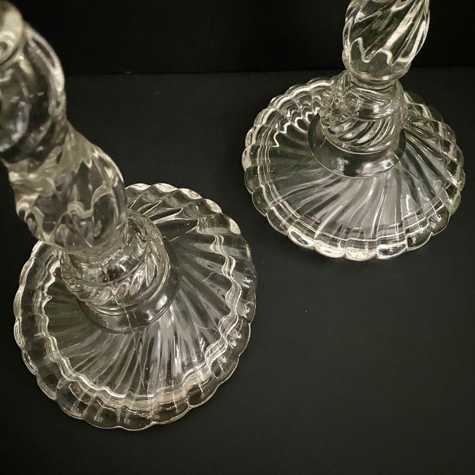 Pair Vintage Pressed Glass Twist Candlesticks