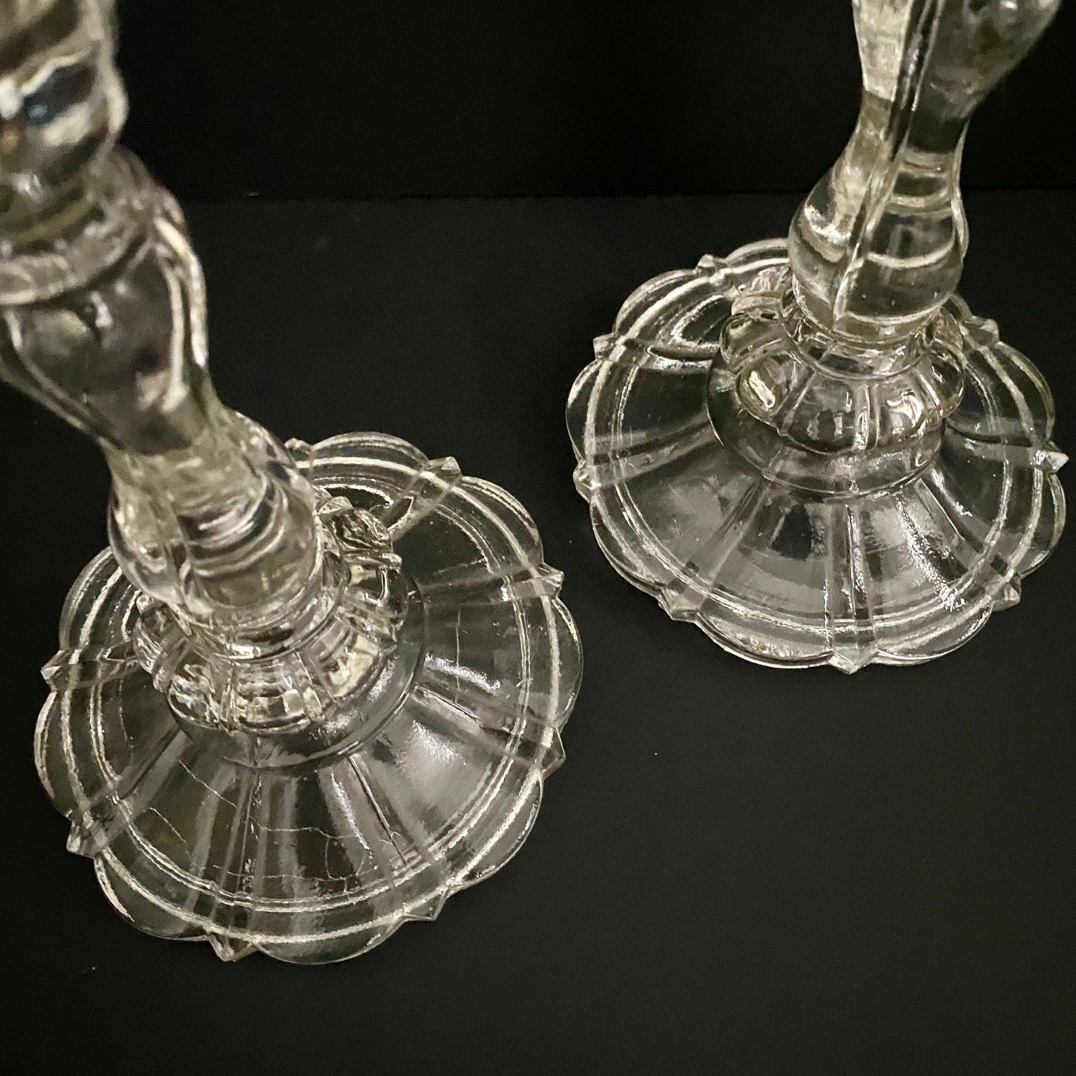 Pair Vintage Pressed Glass Candlesticks