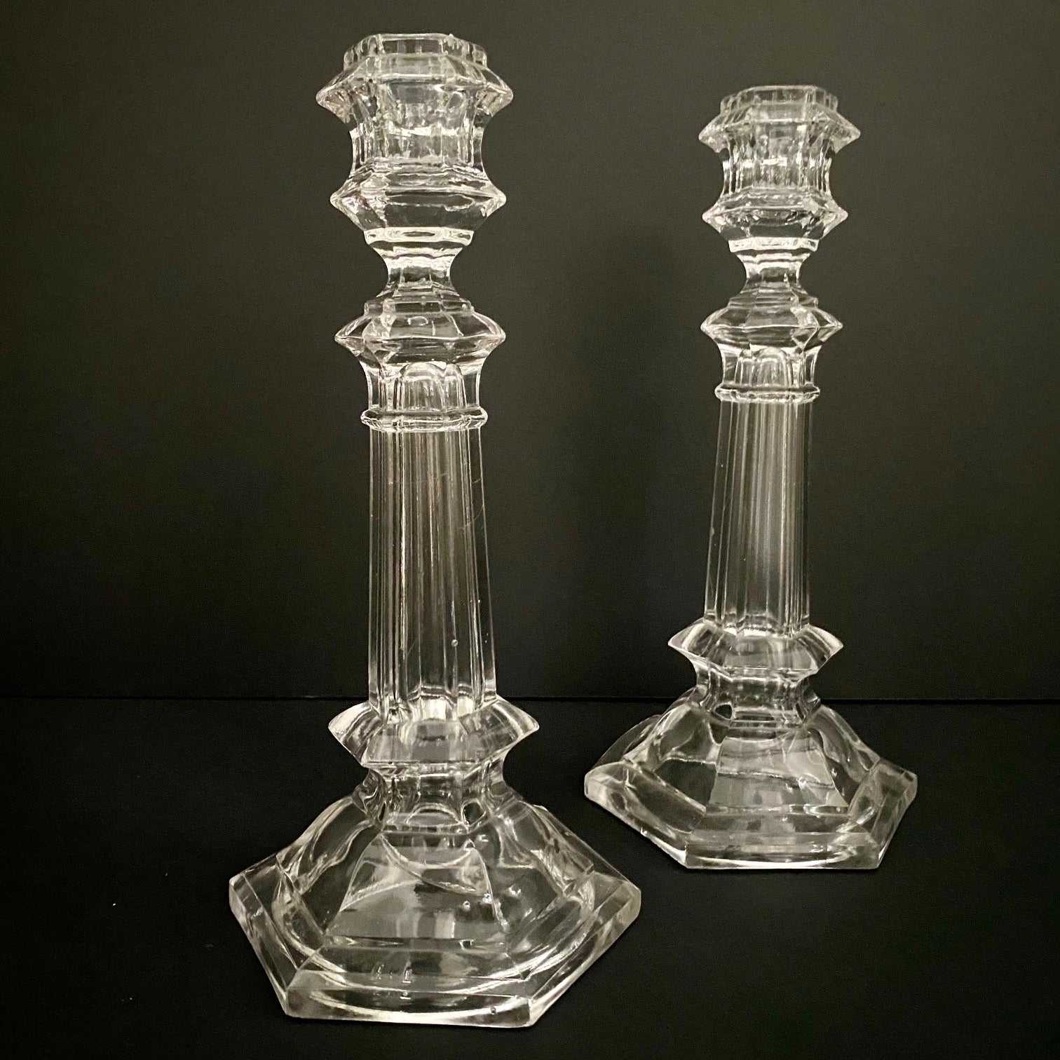 Pair Val St Lambert Belgian Crystal Glass Candlesticks