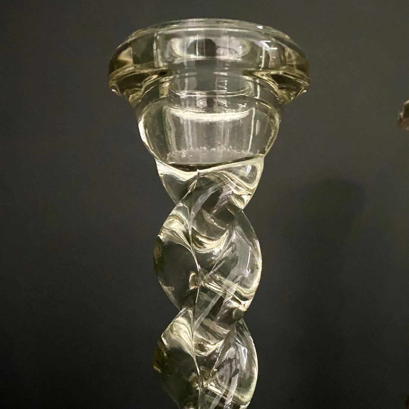 Art Deco Barley Twist Glass Candlesticks