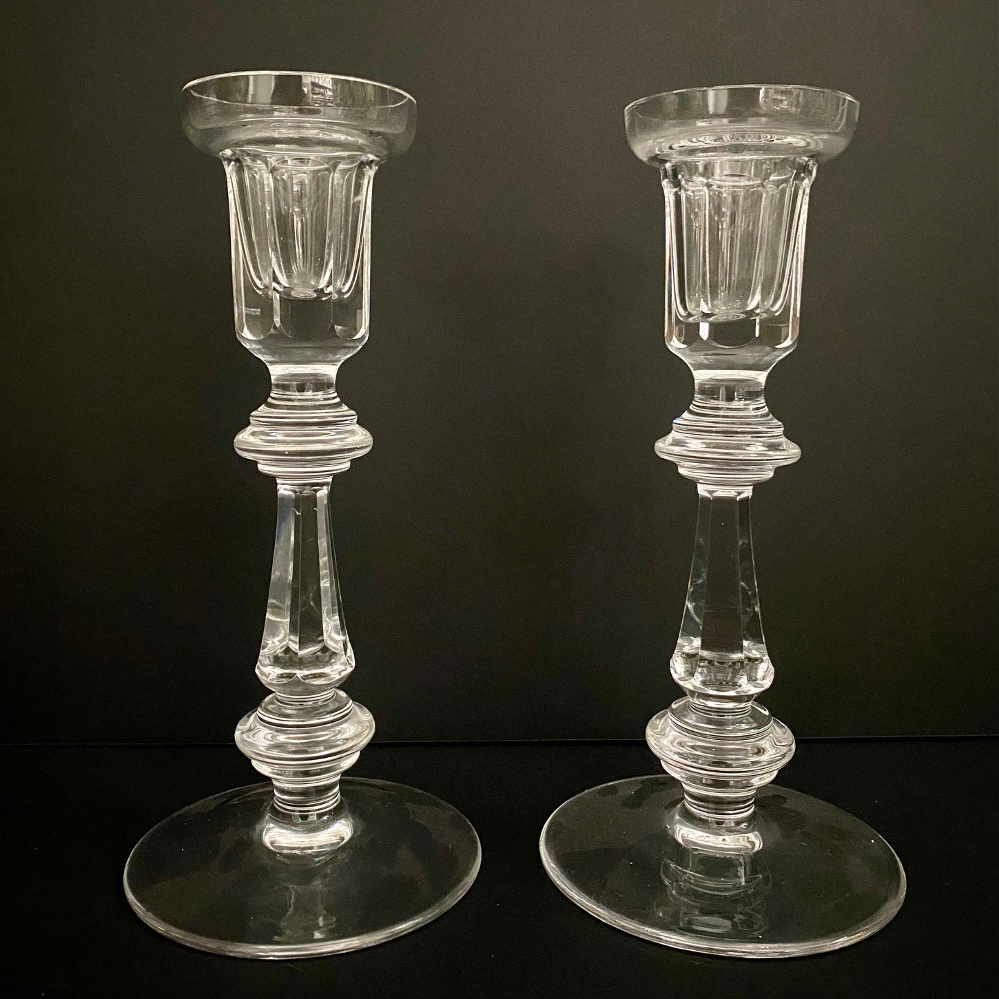 Pair Crystal Glass Candlesticks