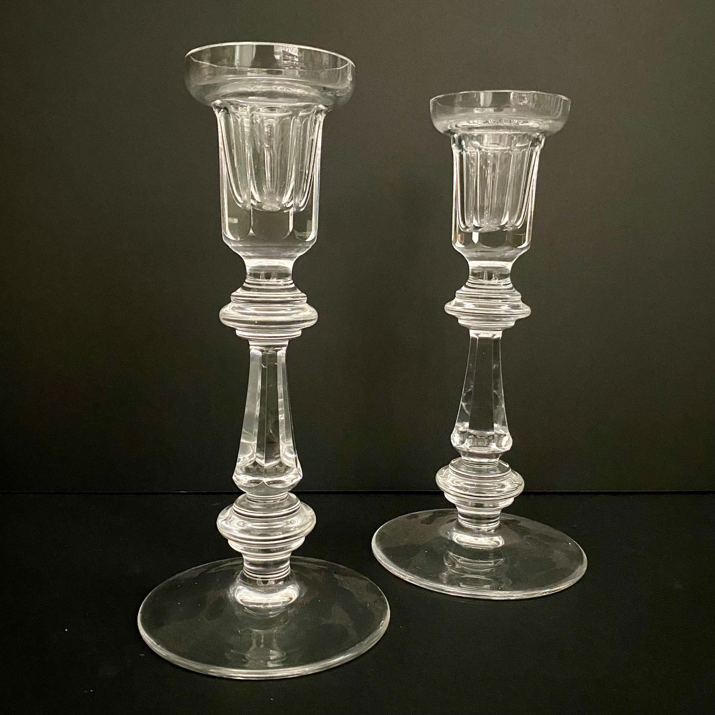Pair Crystal Glass Candlesticks