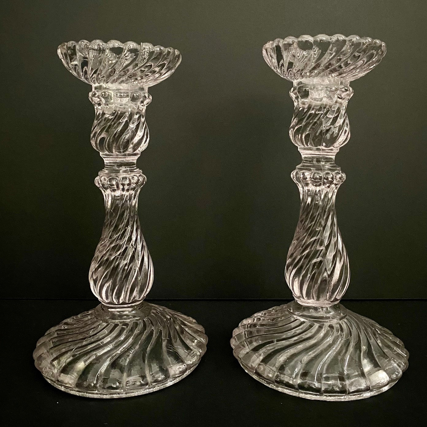 Pair Antique Swirl Glass Candlesticks