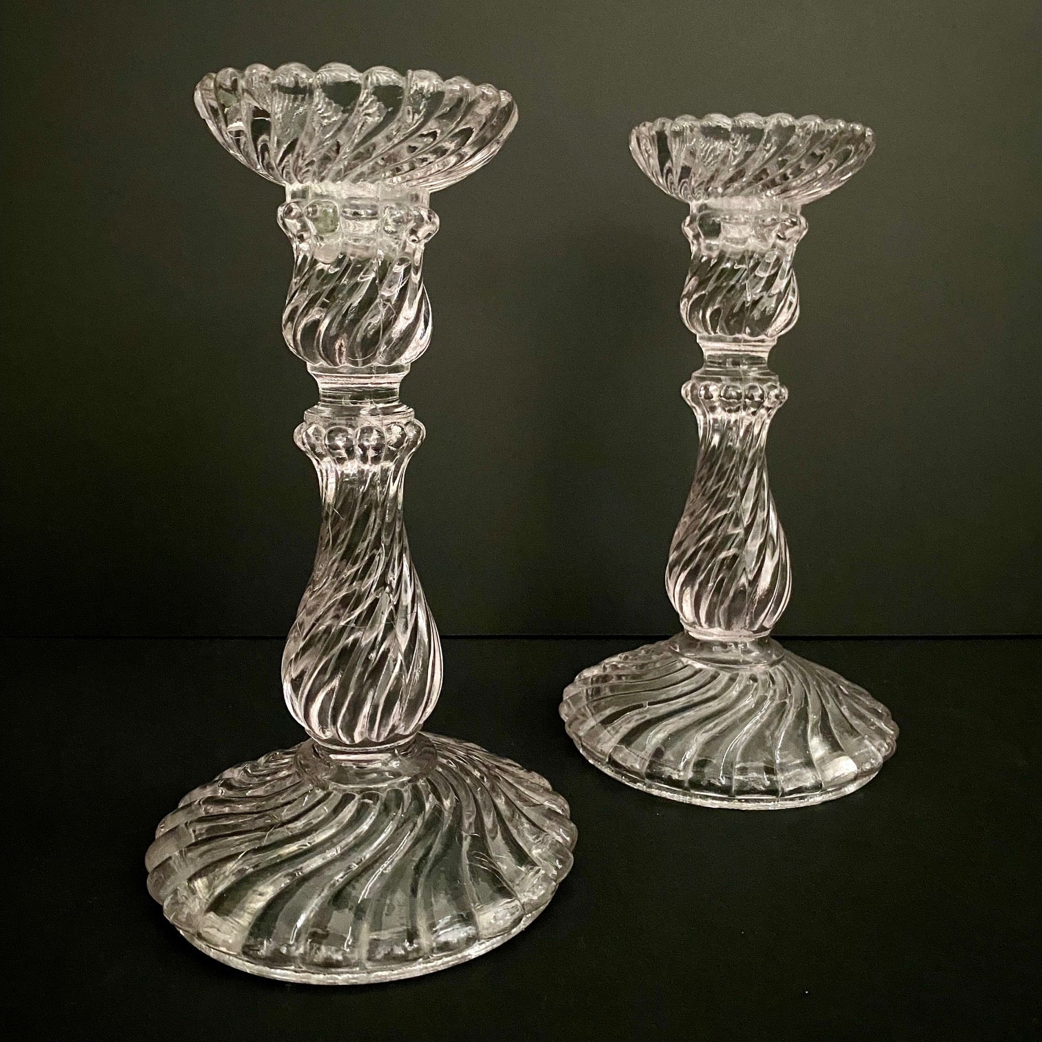 Pair Antique Swirl Glass Candlesticks