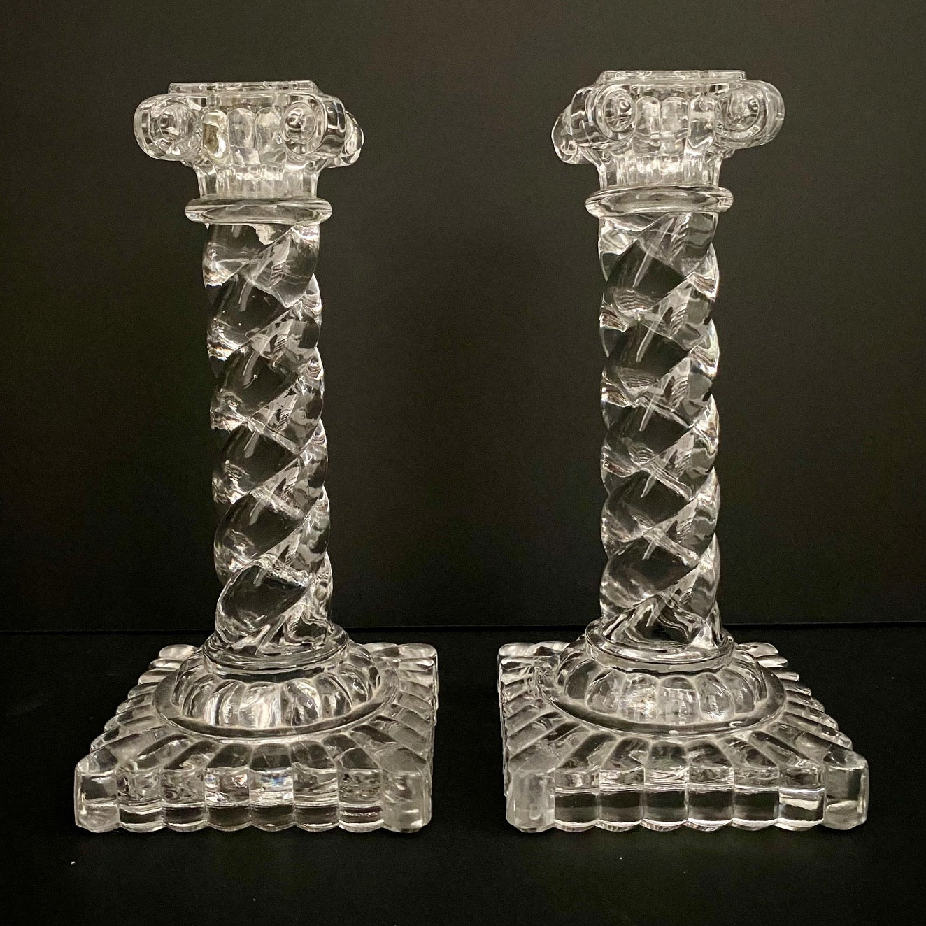 Pair Stunning Baccarat Crystal Twist Column Glass Candlesticks