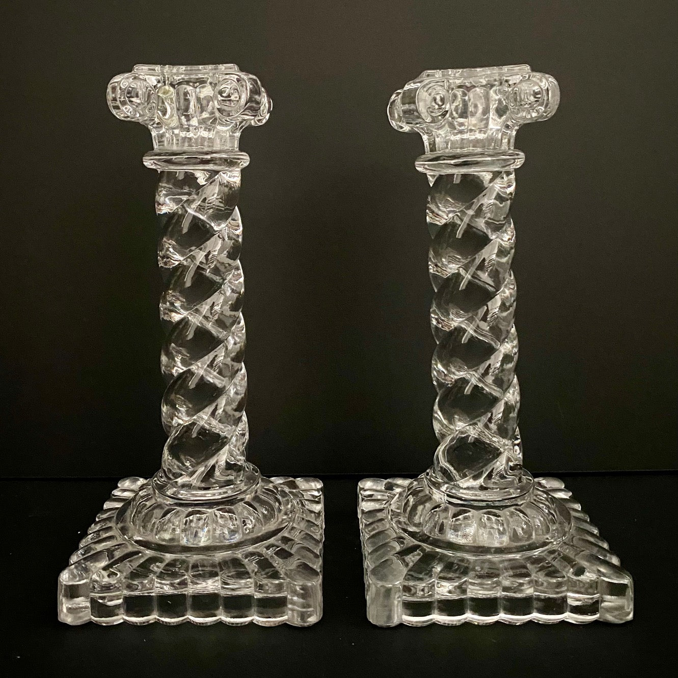 Pair Stunning Baccarat Crystal Twist Column Crystal Candlesticks