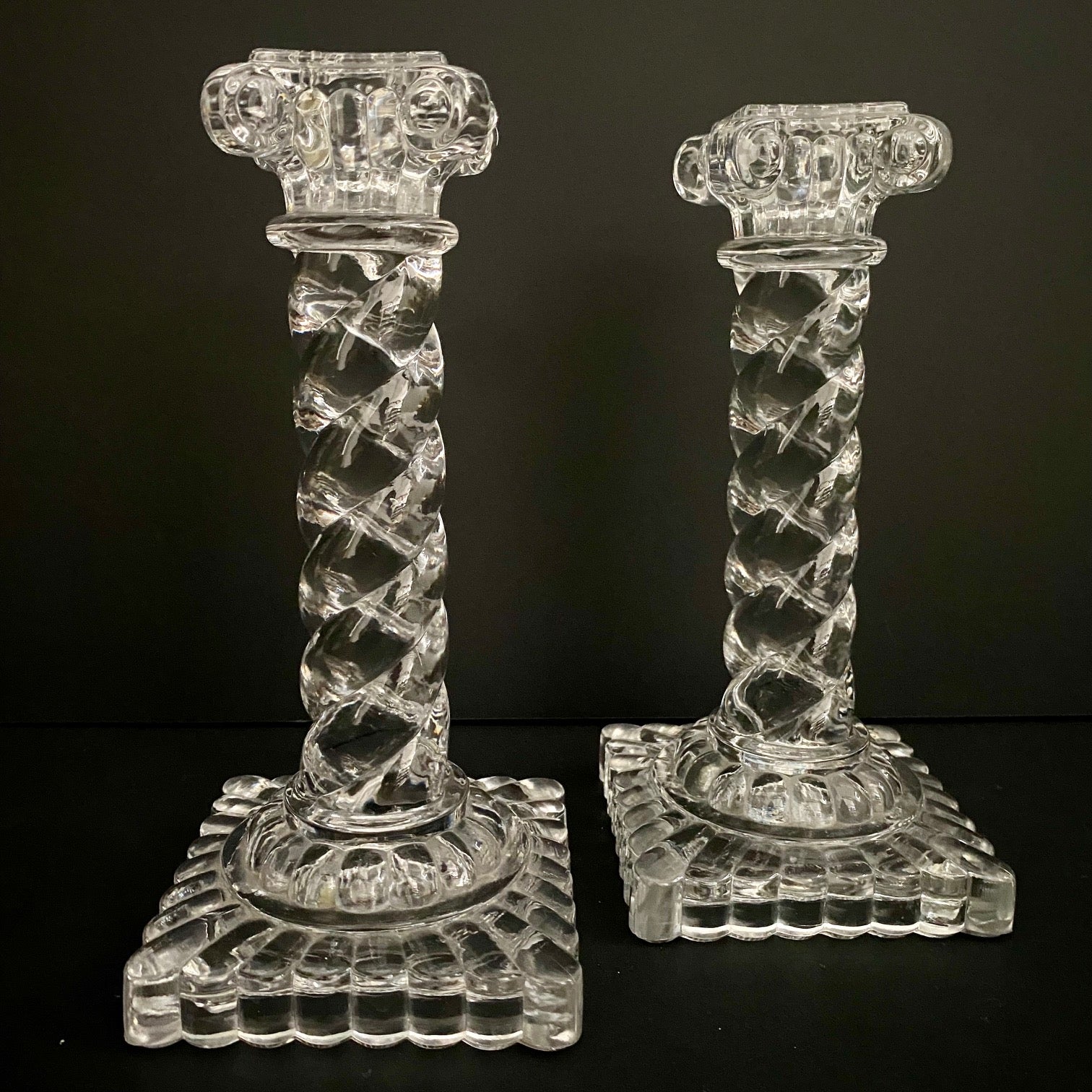 Pair Stunning Baccarat Crystal Twist Column Crystal Candlesticks