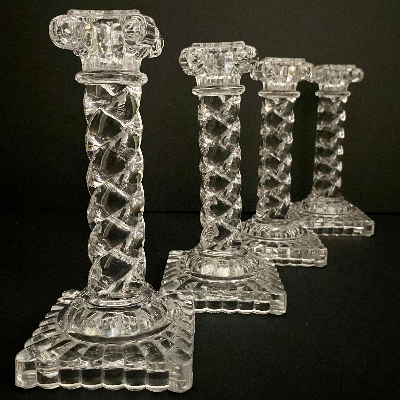 Pair Stunning Baccarat Crystal Twist Column Glass Candlesticks