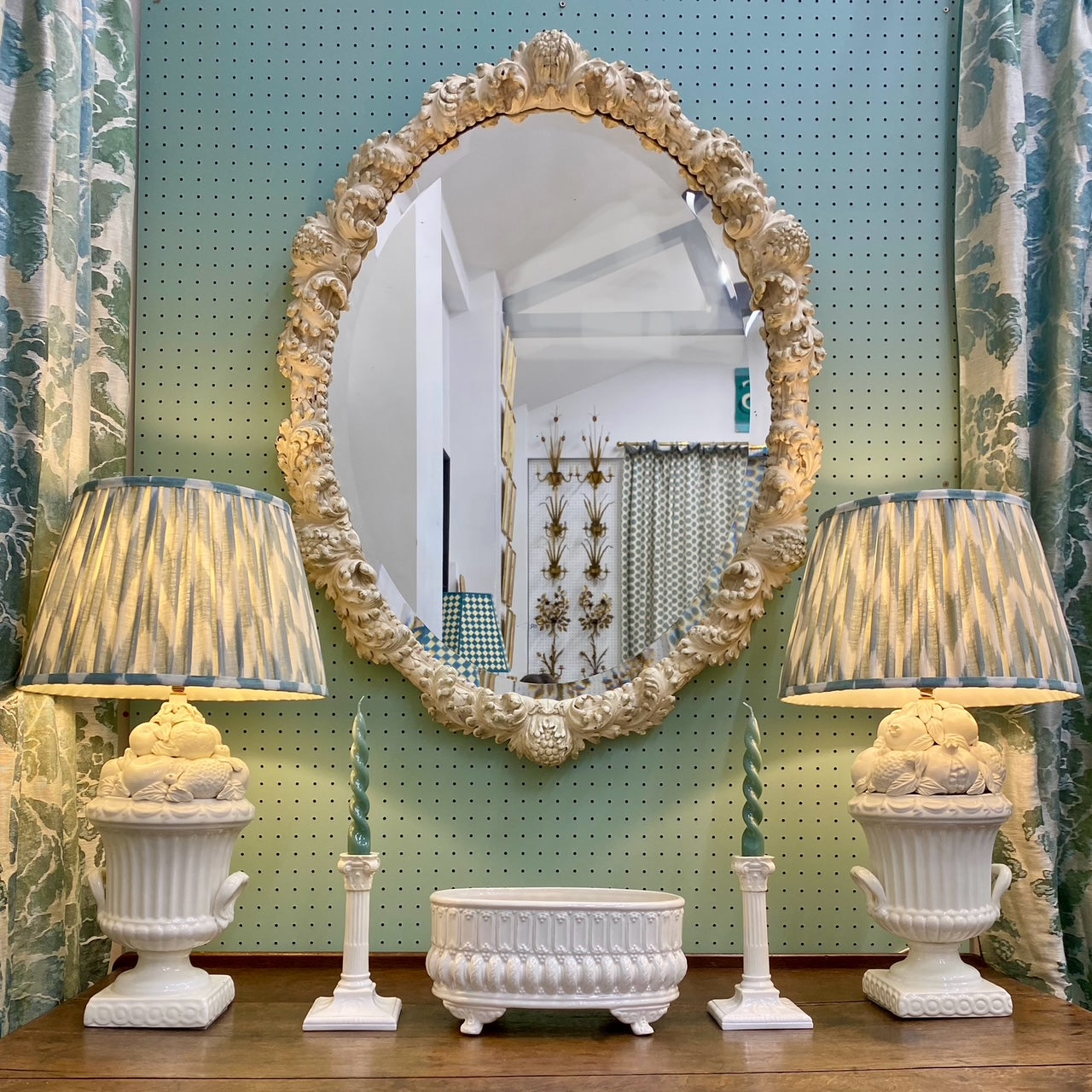 Antique Italian Carved Wood Oval Mirror