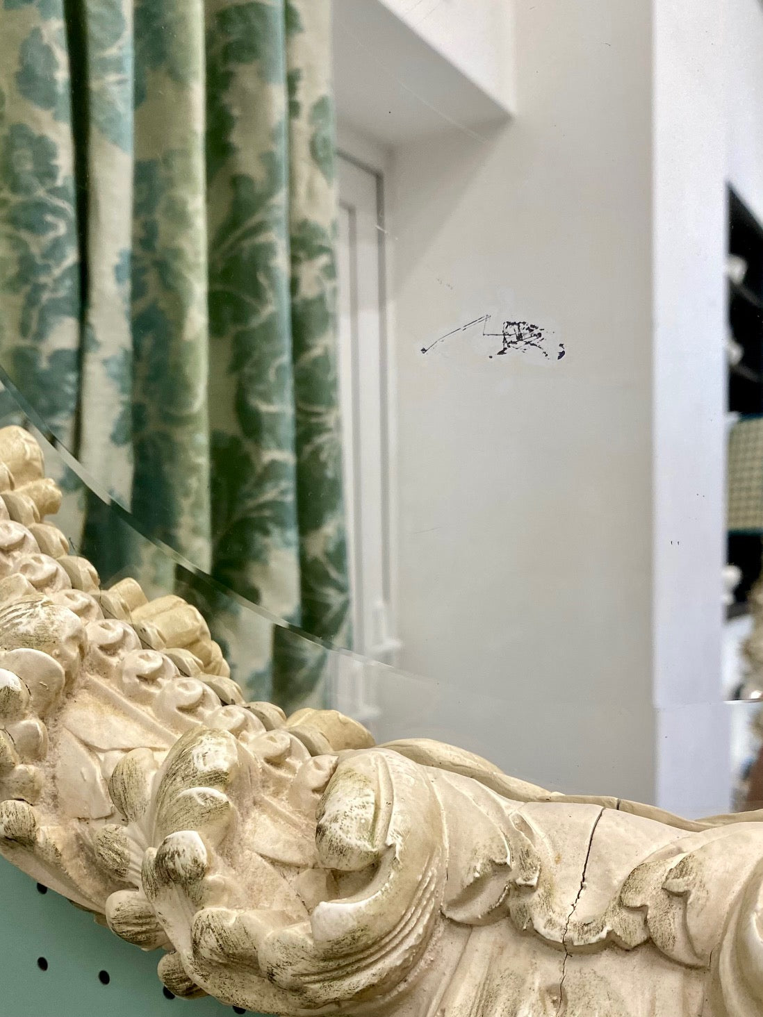 Antique Italian Carved Wood Oval Mirror