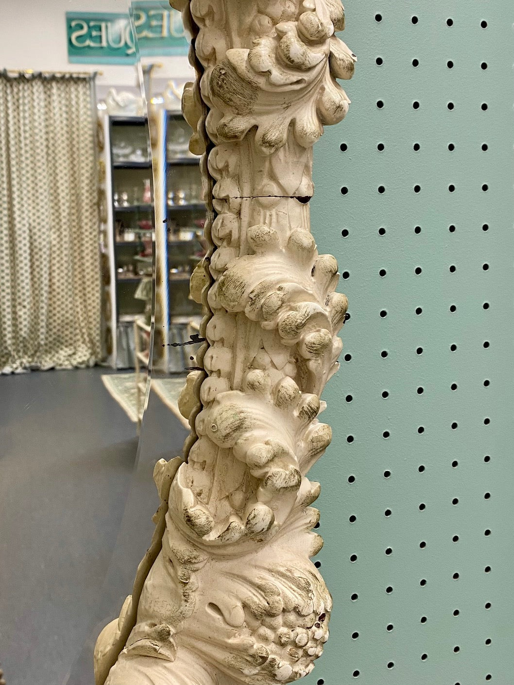 Antique Italian Carved Wood Oval Mirror