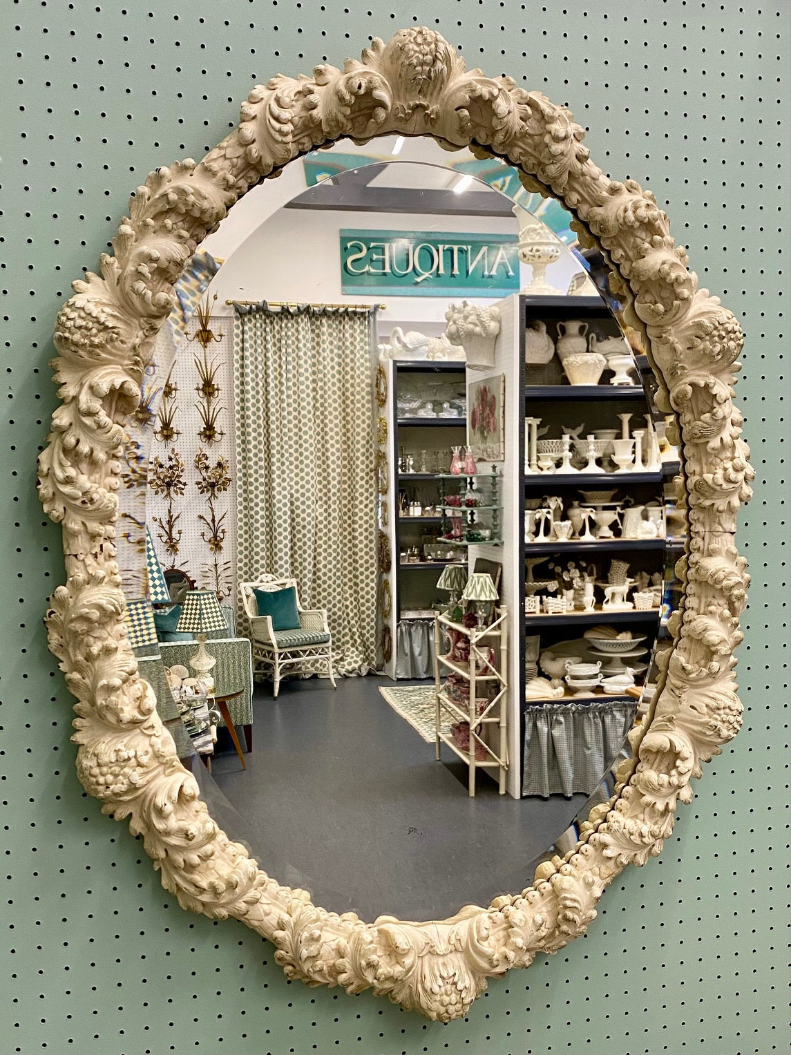 Antique Italian Carved Wood Oval Mirror  E163