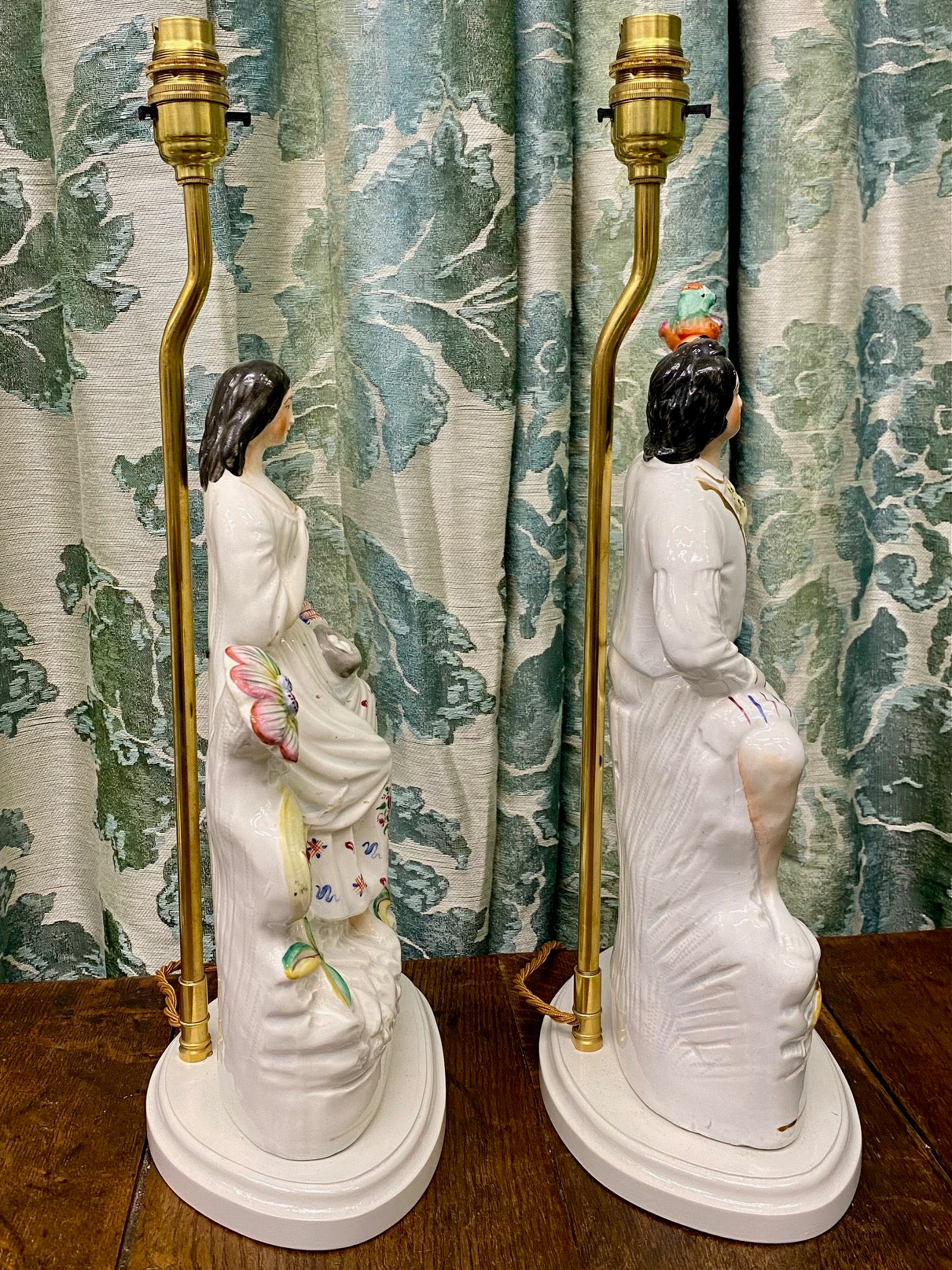 Pair Rare Exquisite Antique Staffordshire Woodsman Lamps