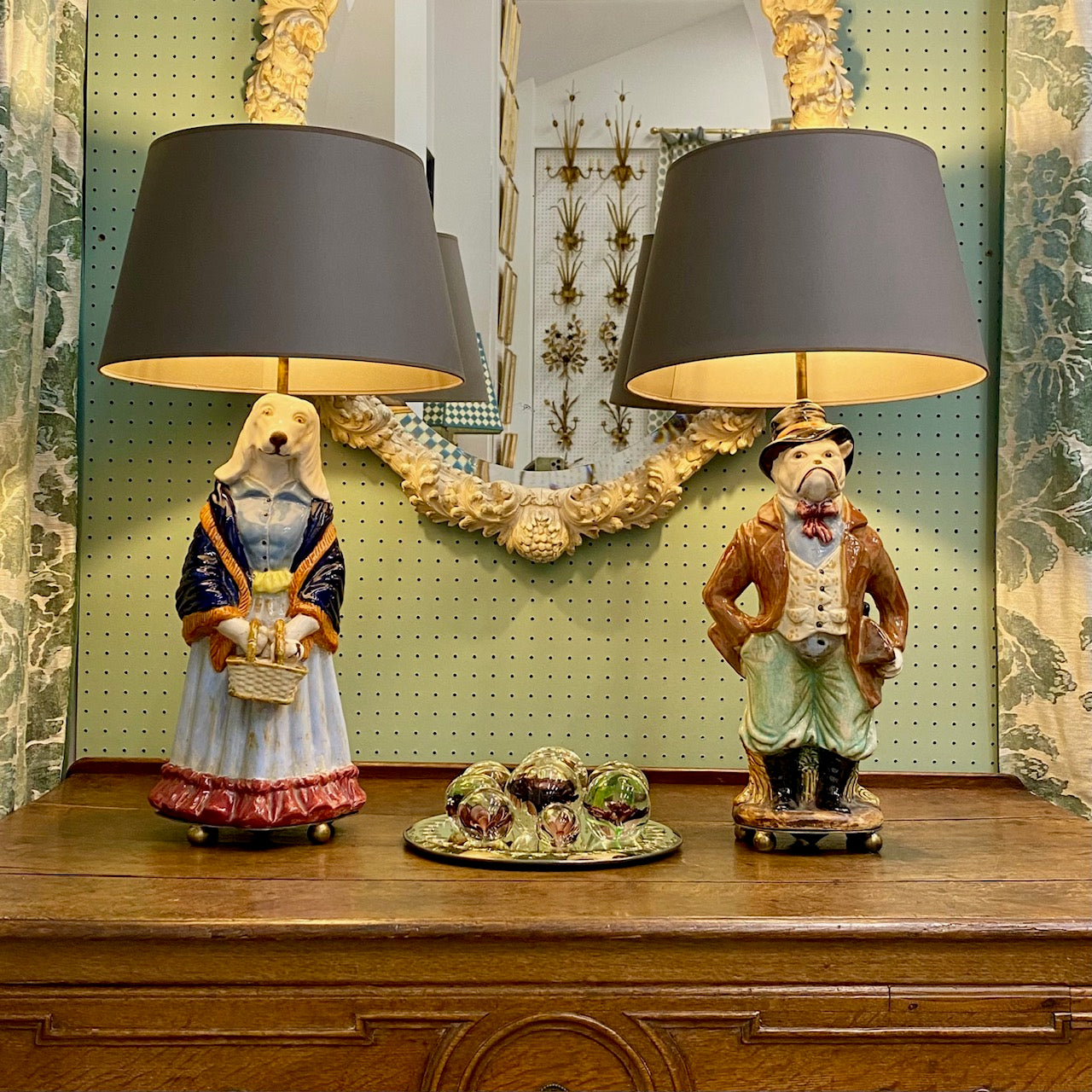 Fabulous Pair Large Dog Lamps – Sir Bulldog & Lady Afghan