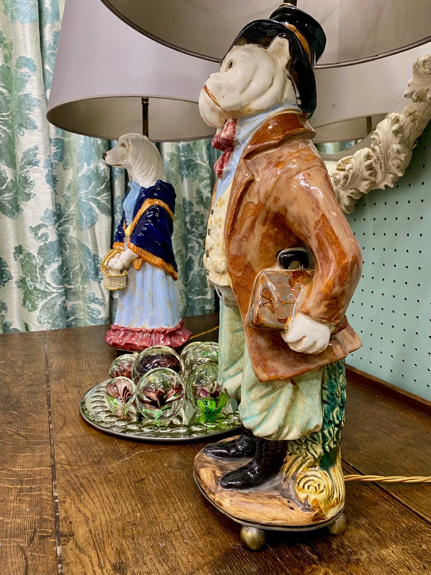 Fabulous Pair Large Dog Lamps – Sir Bulldog & Lady Afghan