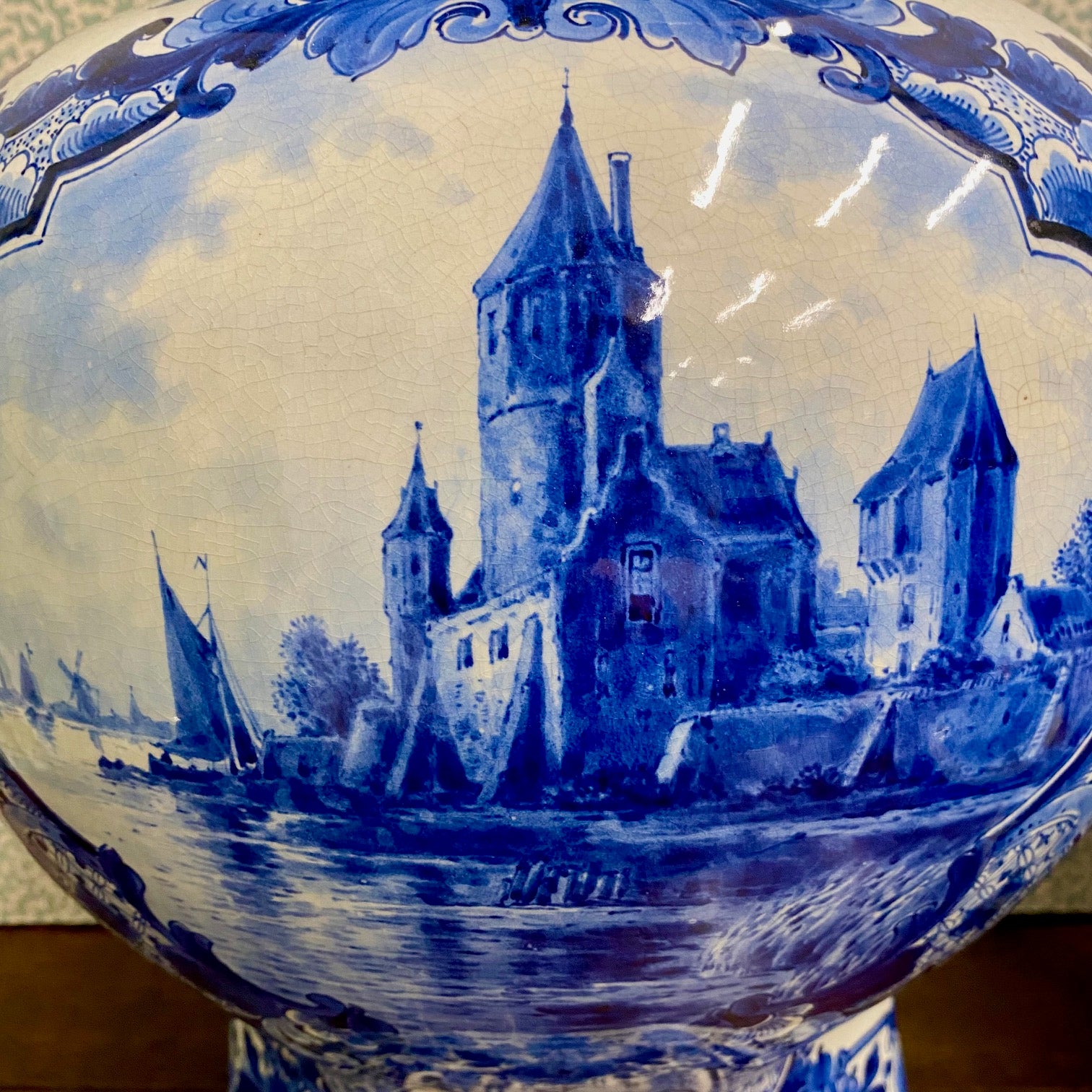 Pair Huge Fabulous Royal Delft Porceleyne Fles Hand Painted Blue & White Ginger Jars