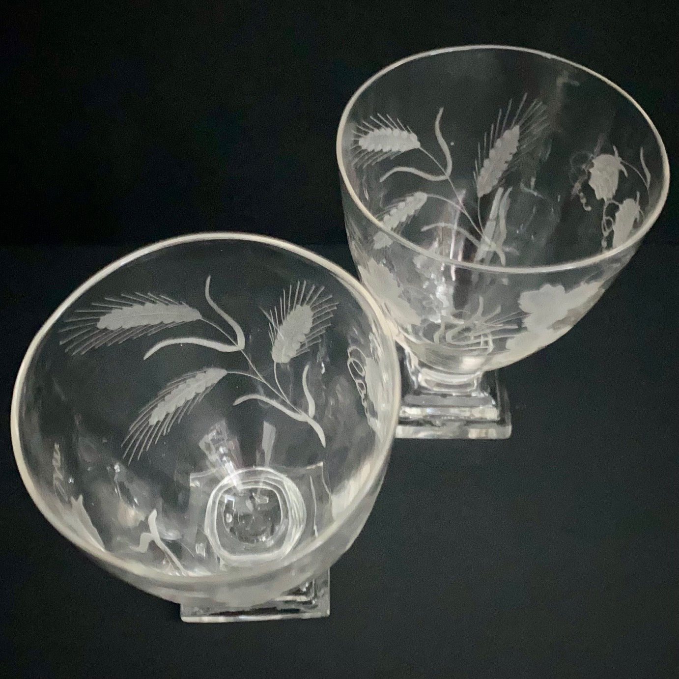 Pair Victorian Crystal Hand Blown Engraved Beer Rummers