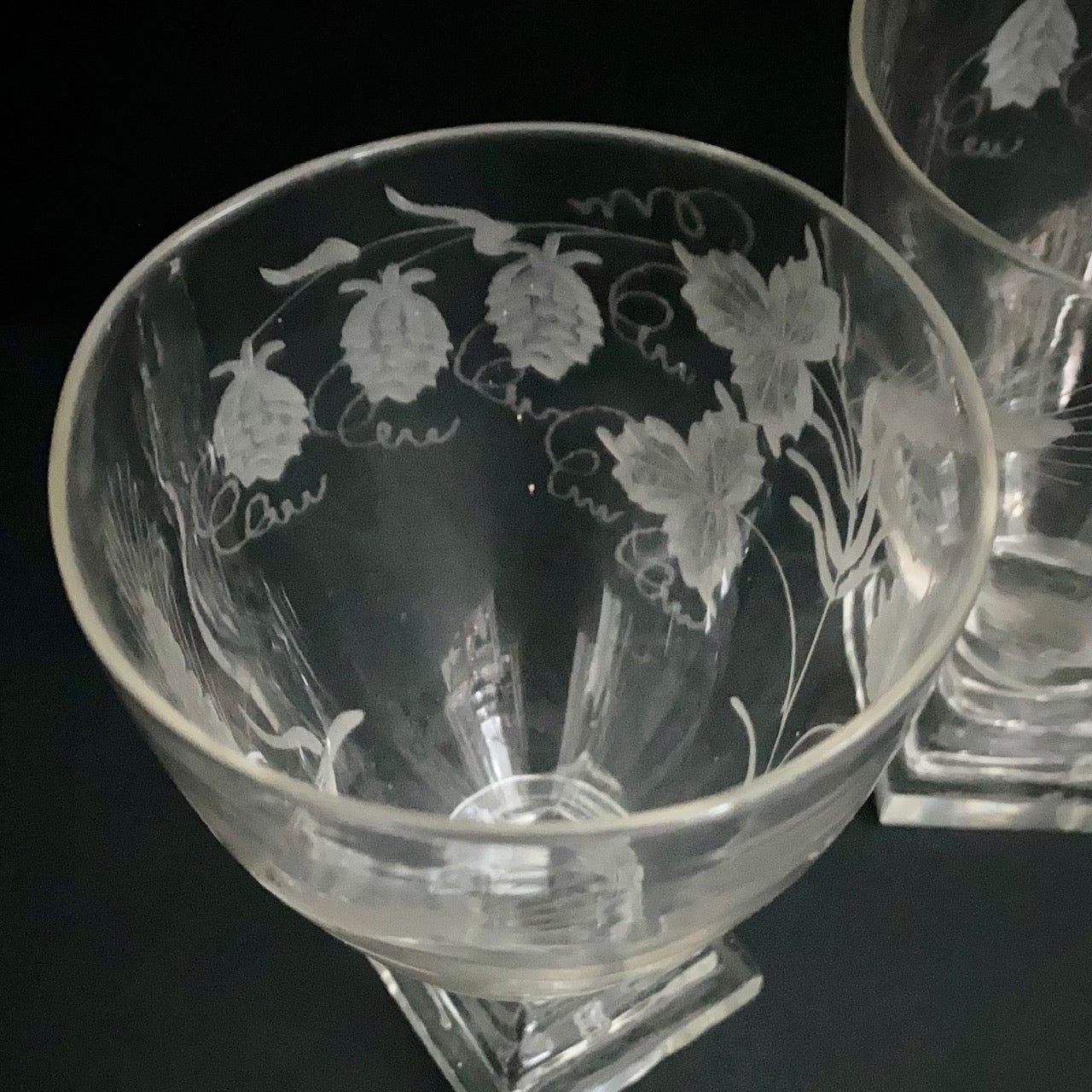 Pair Victorian Crystal Hand Blown Engraved Beer Rummers