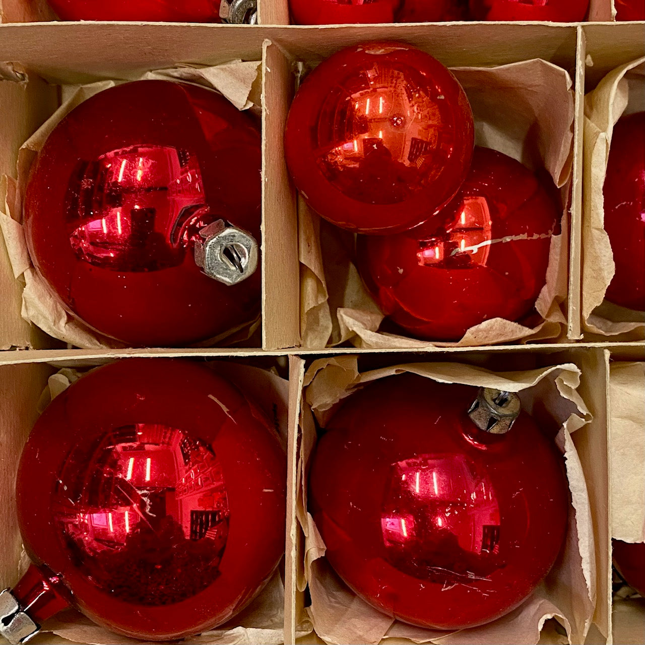 Collection of 20 Berry Red Mercury Glass baubles, Mixed Sizes