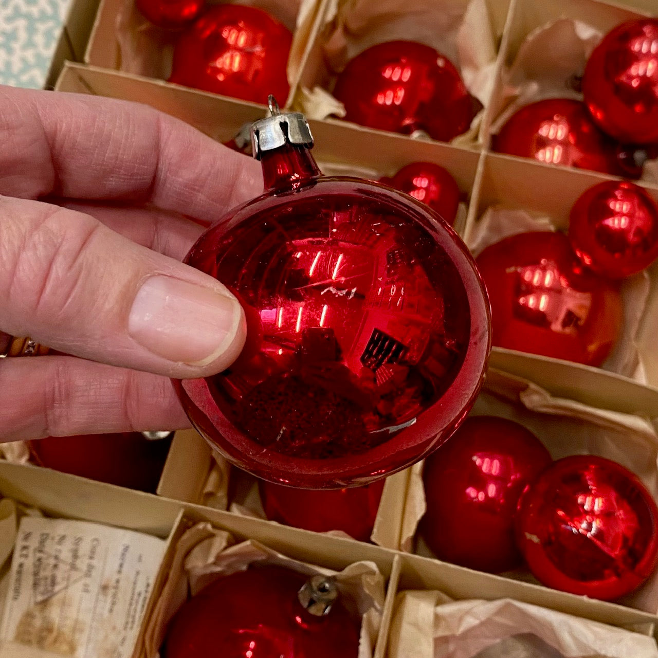 Collection of 20 Berry Red Mercury Glass baubles, Mixed Sizes