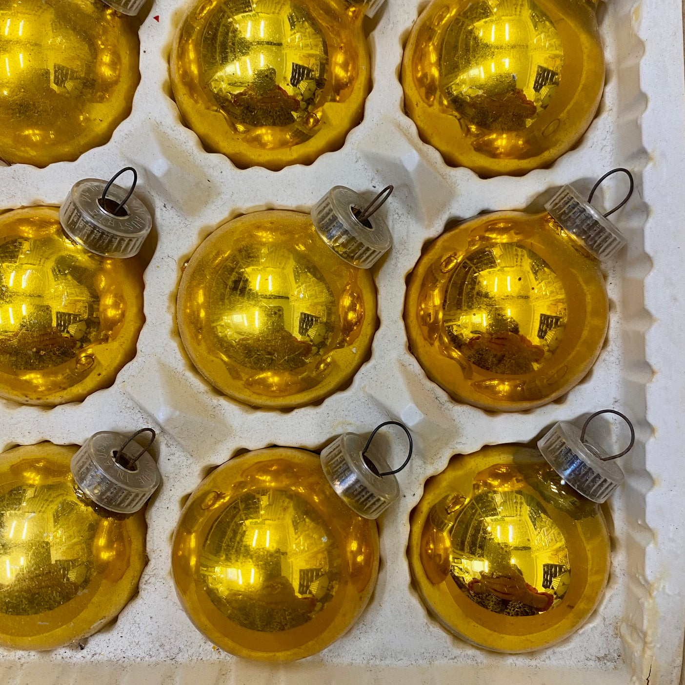 Vintage Gold Mercury Glass Baubles, Set of 12