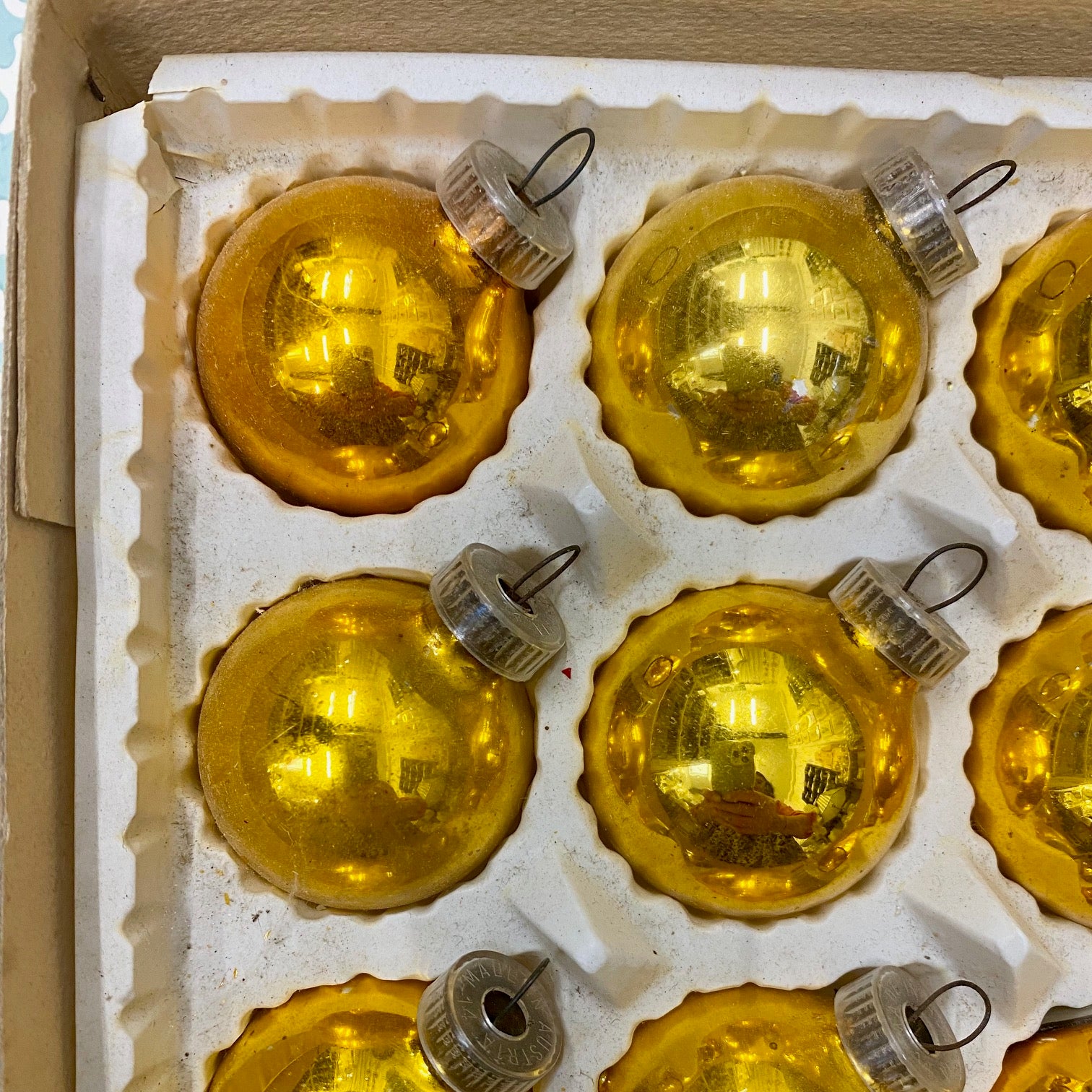 Vintage Gold Mercury Glass Baubles, Set of 12