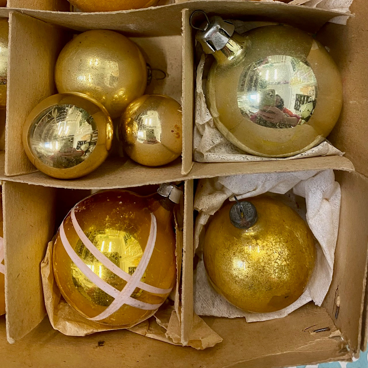 Vintage Gold Mercury Glass Baubles, Mixed Sizes and Shades