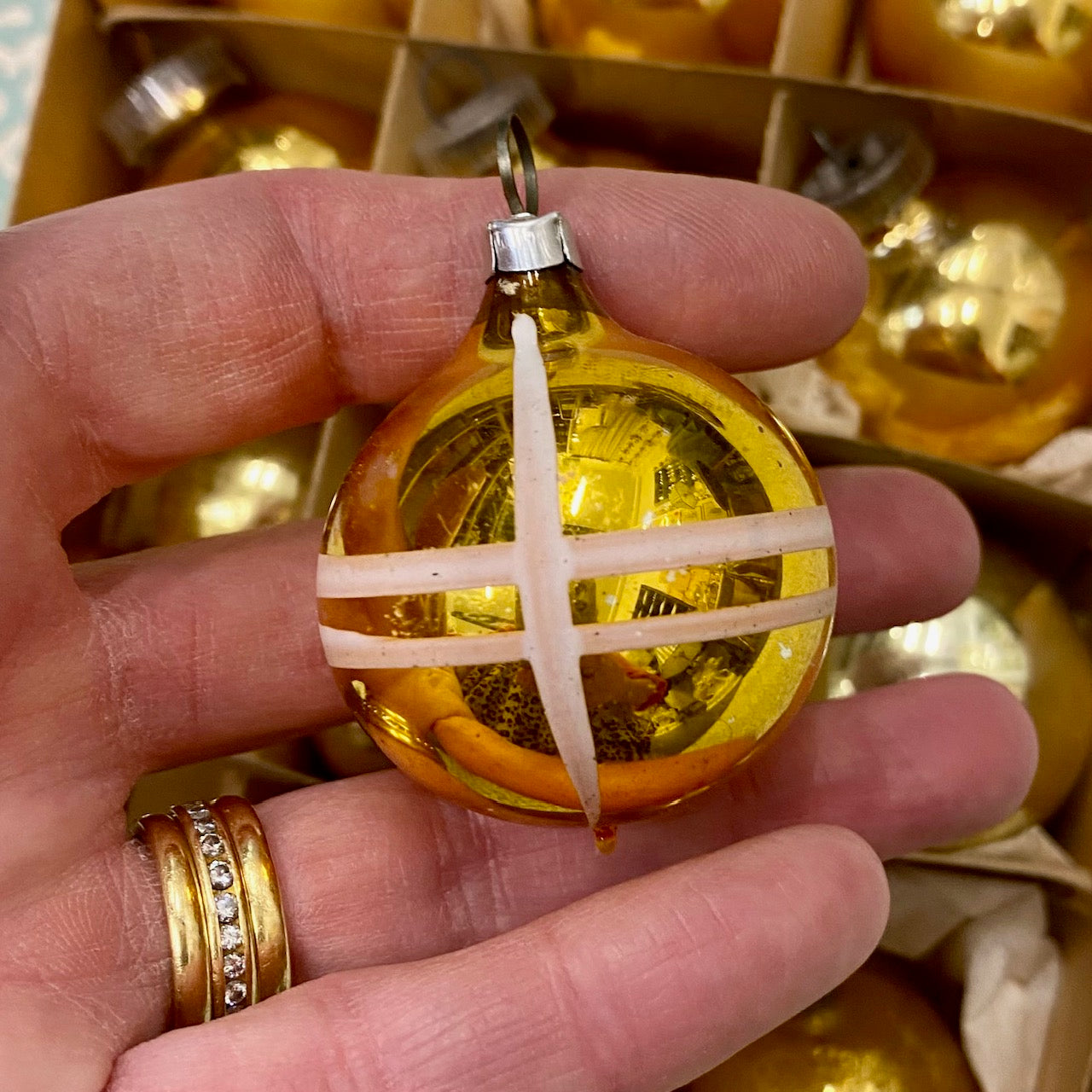 Vintage Gold Mercury Glass Baubles, Mixed Sizes and Shades