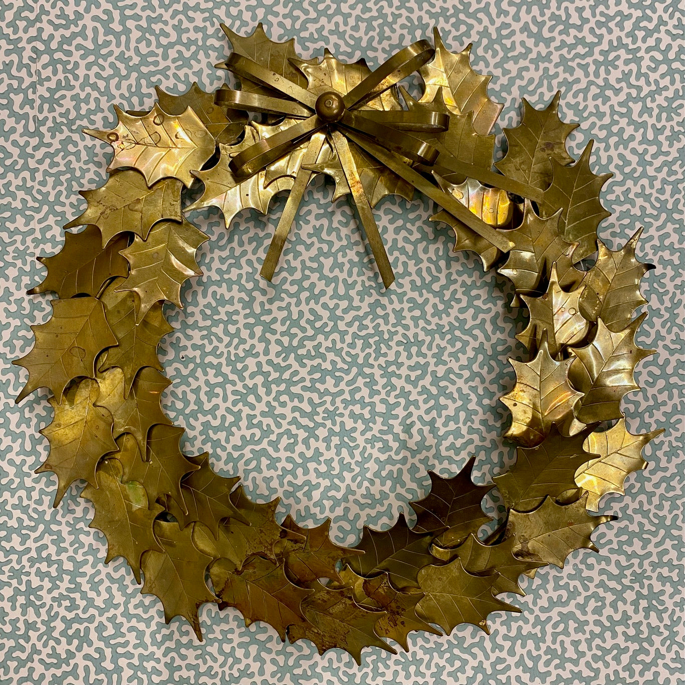 Vintage Brass Holly Wreath
