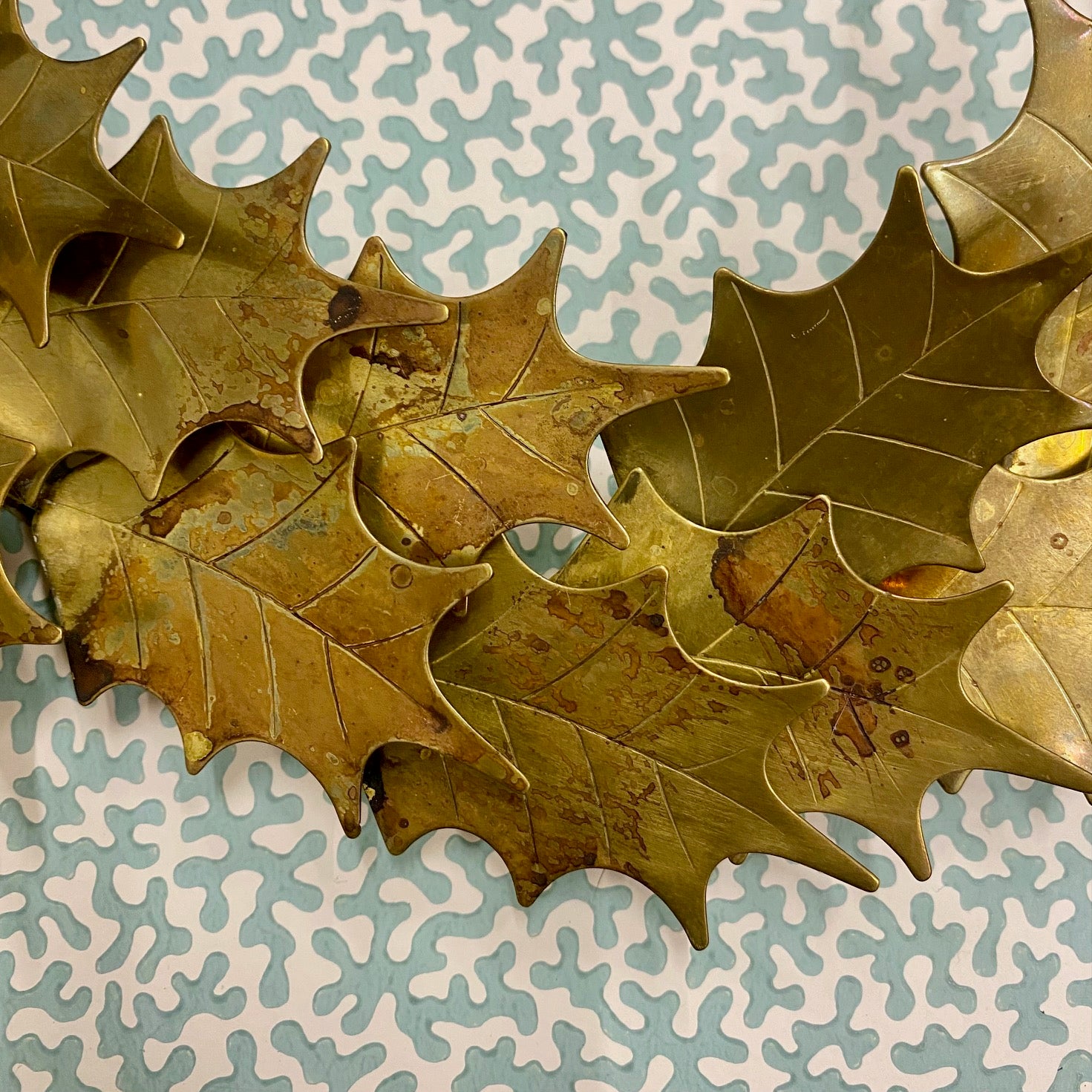 Vintage Brass Holly Wreath