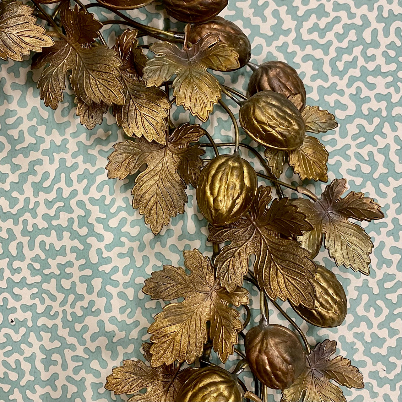 Fabulous Large Vintage Brass Wreath with Walnuts and Leaves