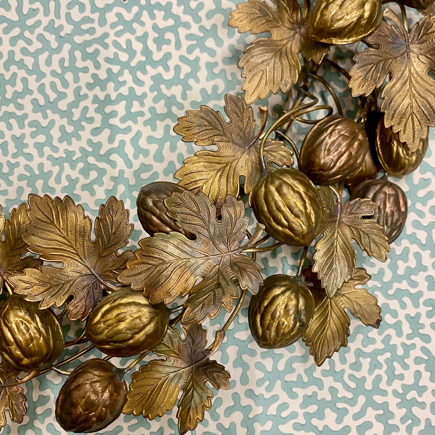 Fabulous Large Vintage Brass Wreath with Walnuts and Leaves
