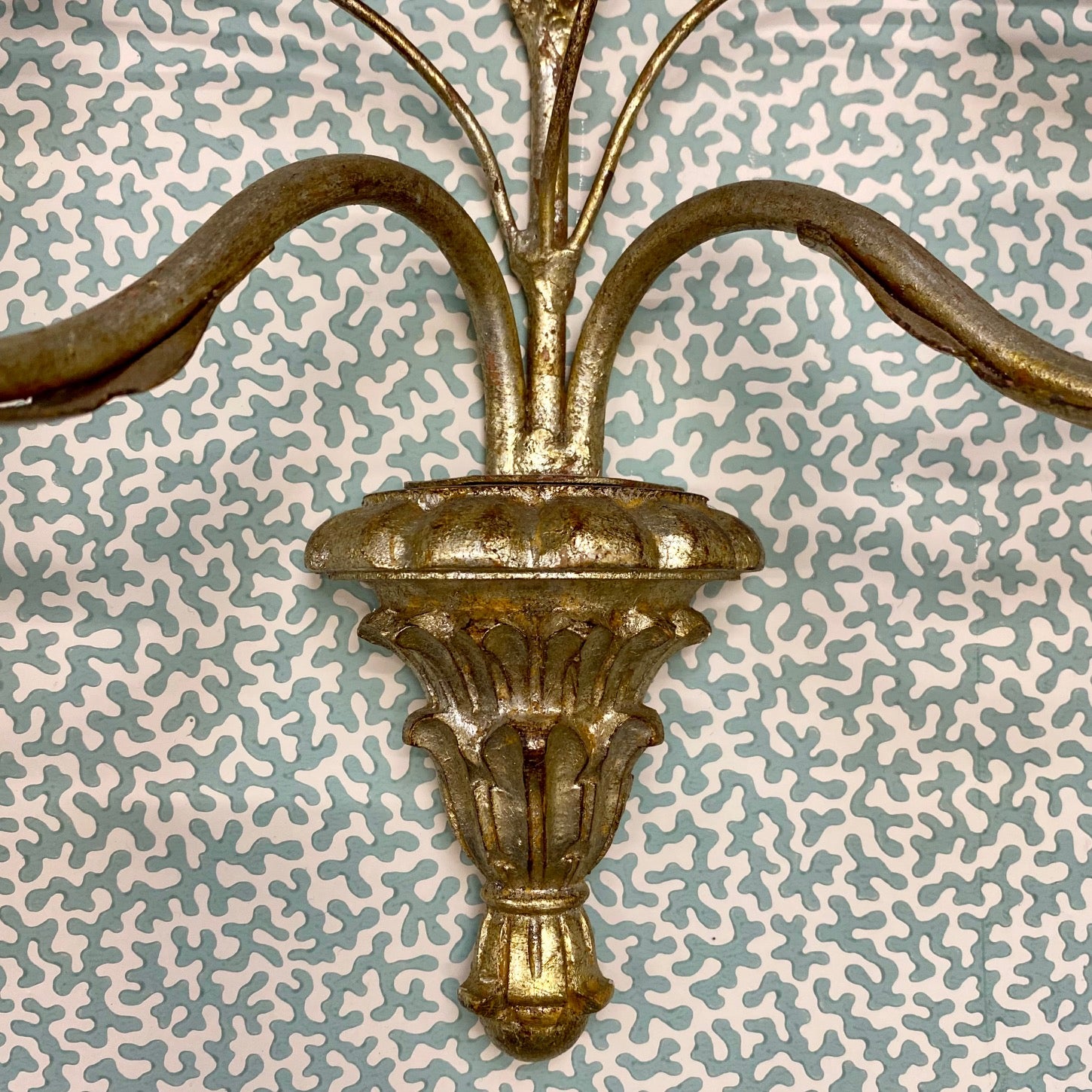 Pair Silver Gilt Wheatsheaf Double Sconces