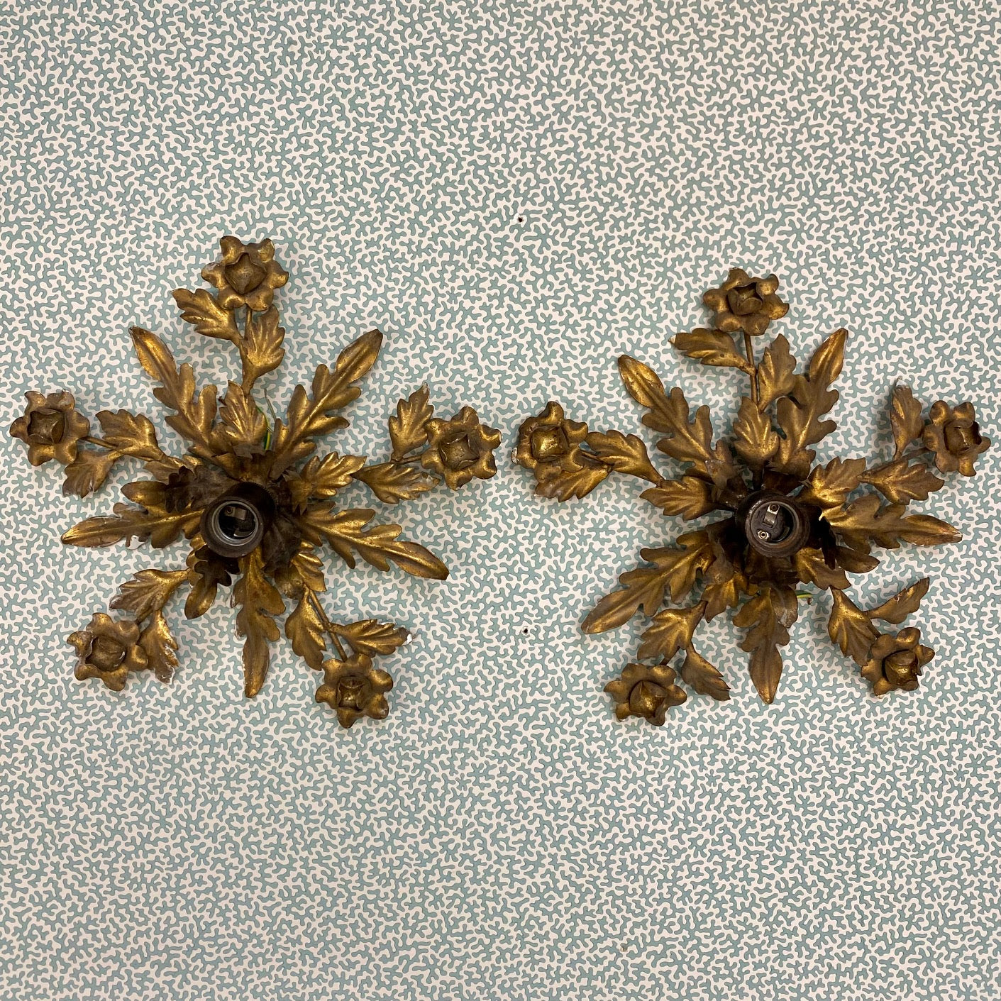 Pair 1950's Italian Flush Ceiling or Wall Lights