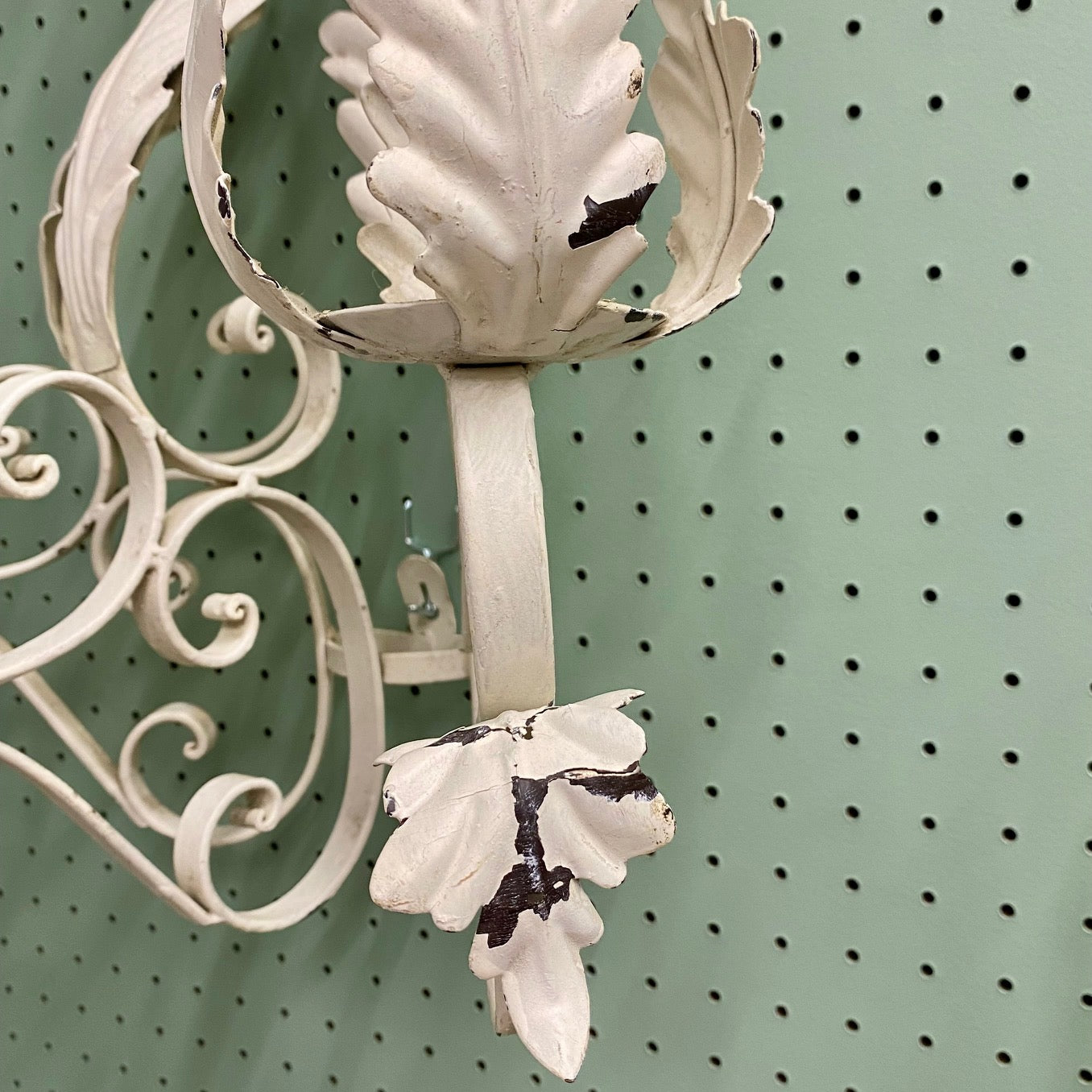 Pair of Large Vintage White Metal Painted Triple Candle Sconces