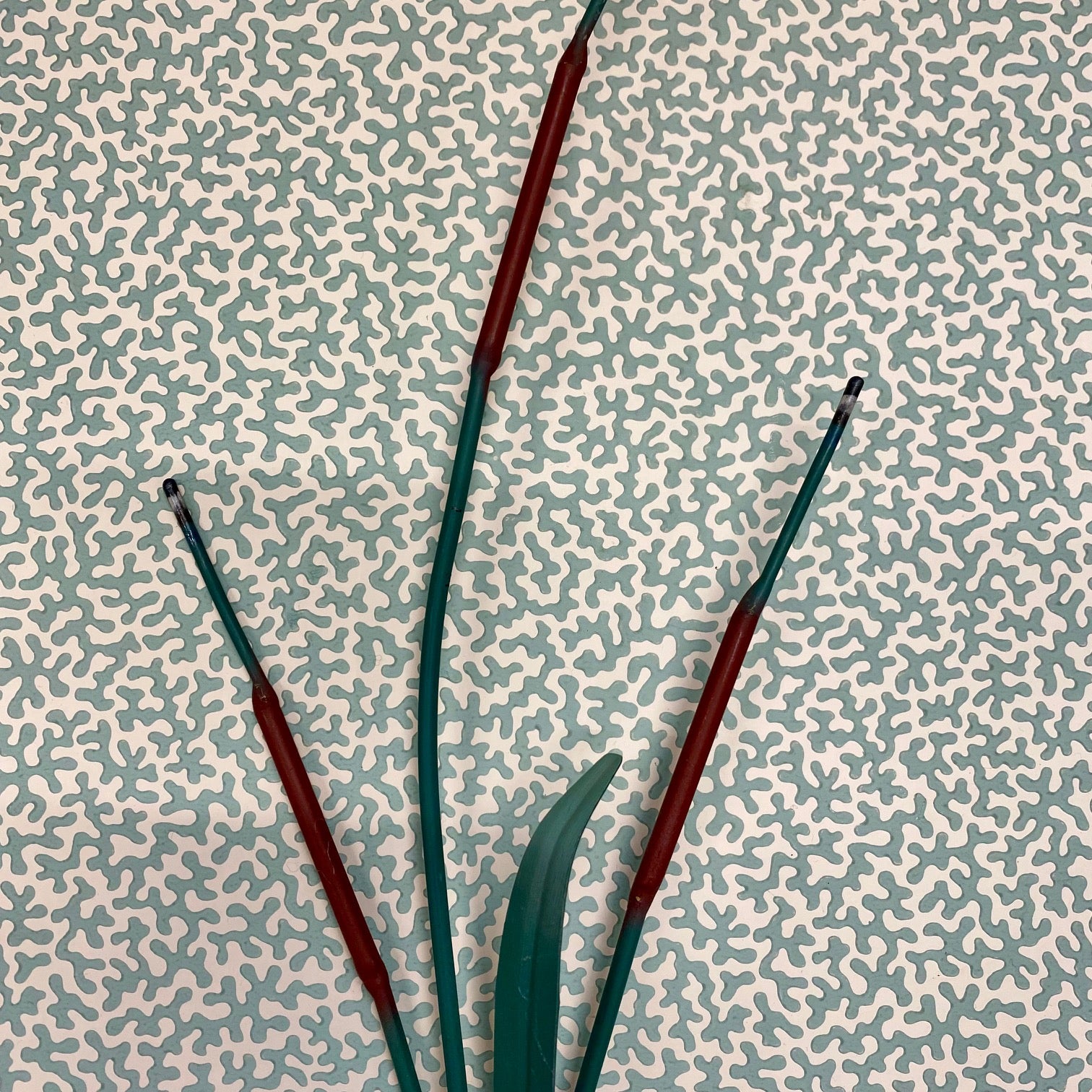 Pair Stunning Vintage Toleware Pink Water Lily and Bullrush Candle Sconces