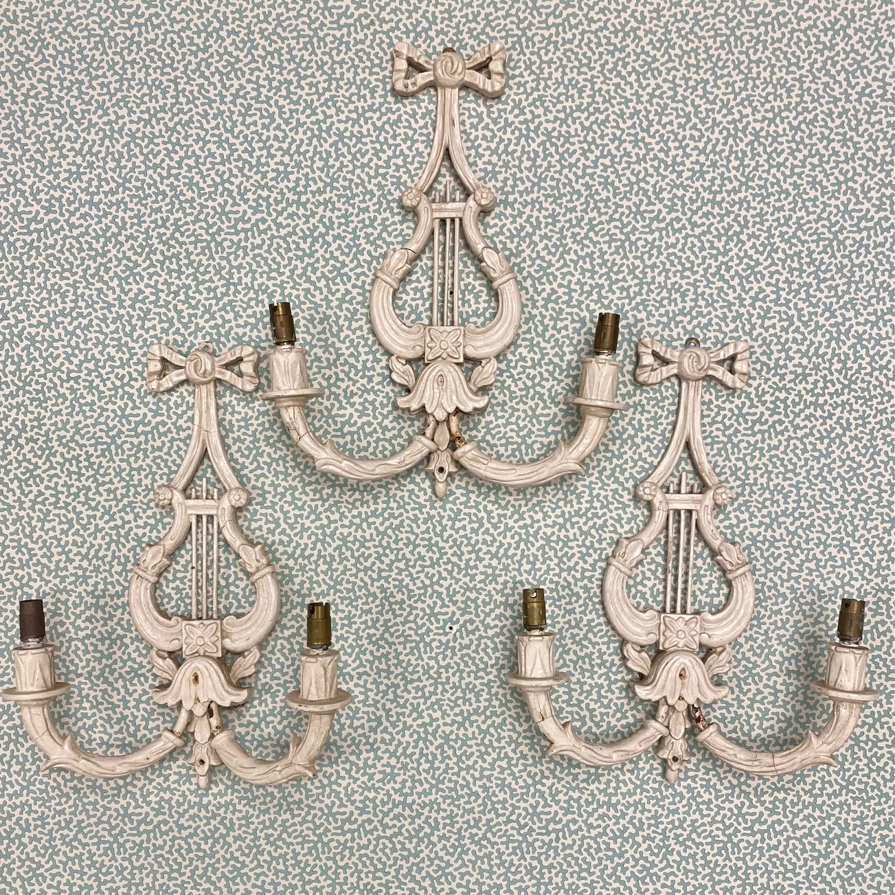 Trio Vintage White Painted Sconces