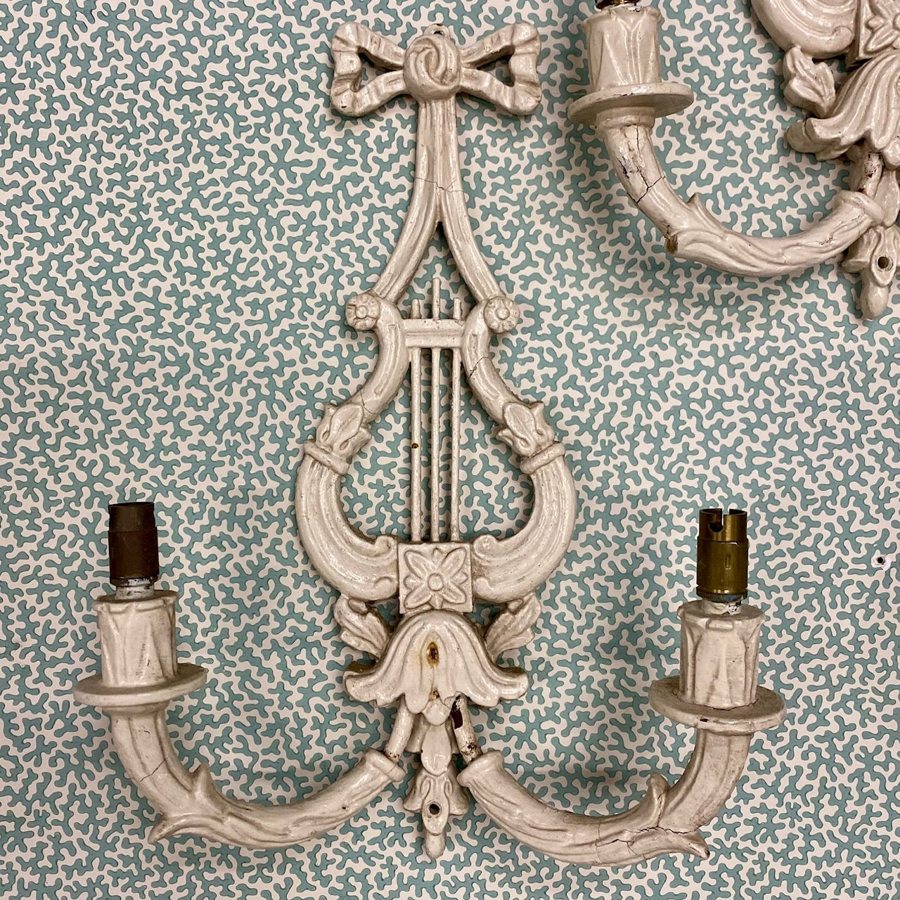 Trio Vintage White Painted Sconces